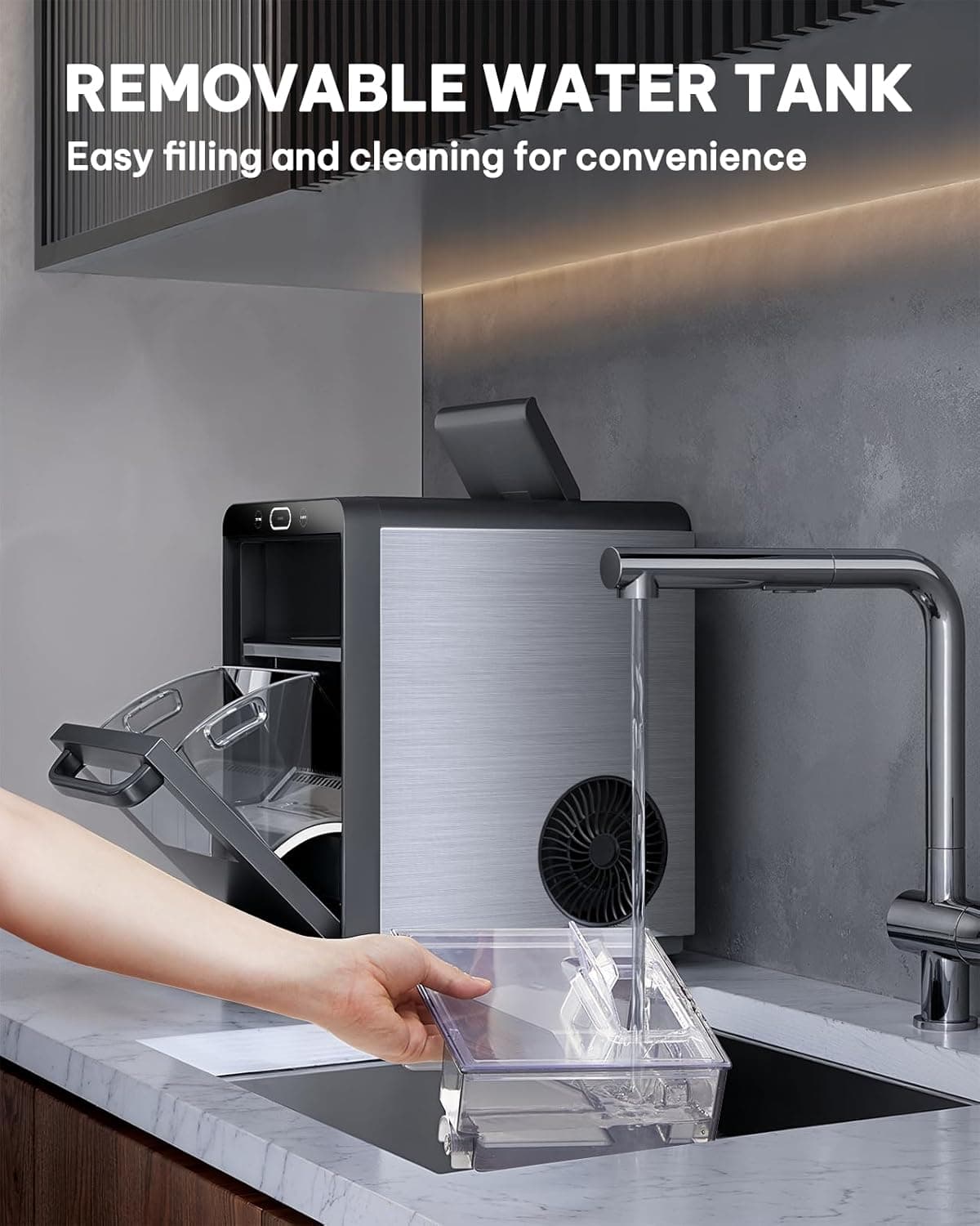 Silonn Nugget Ice Maker Countertop, Crushed Ice Maker & Pebble Ice Machine Produces 44lbs/24h with Front Pull-Out Water Tank & Removable Basket for Home/Kitchen, Stainless Steel Stainless Steel 44lbs - Image 8