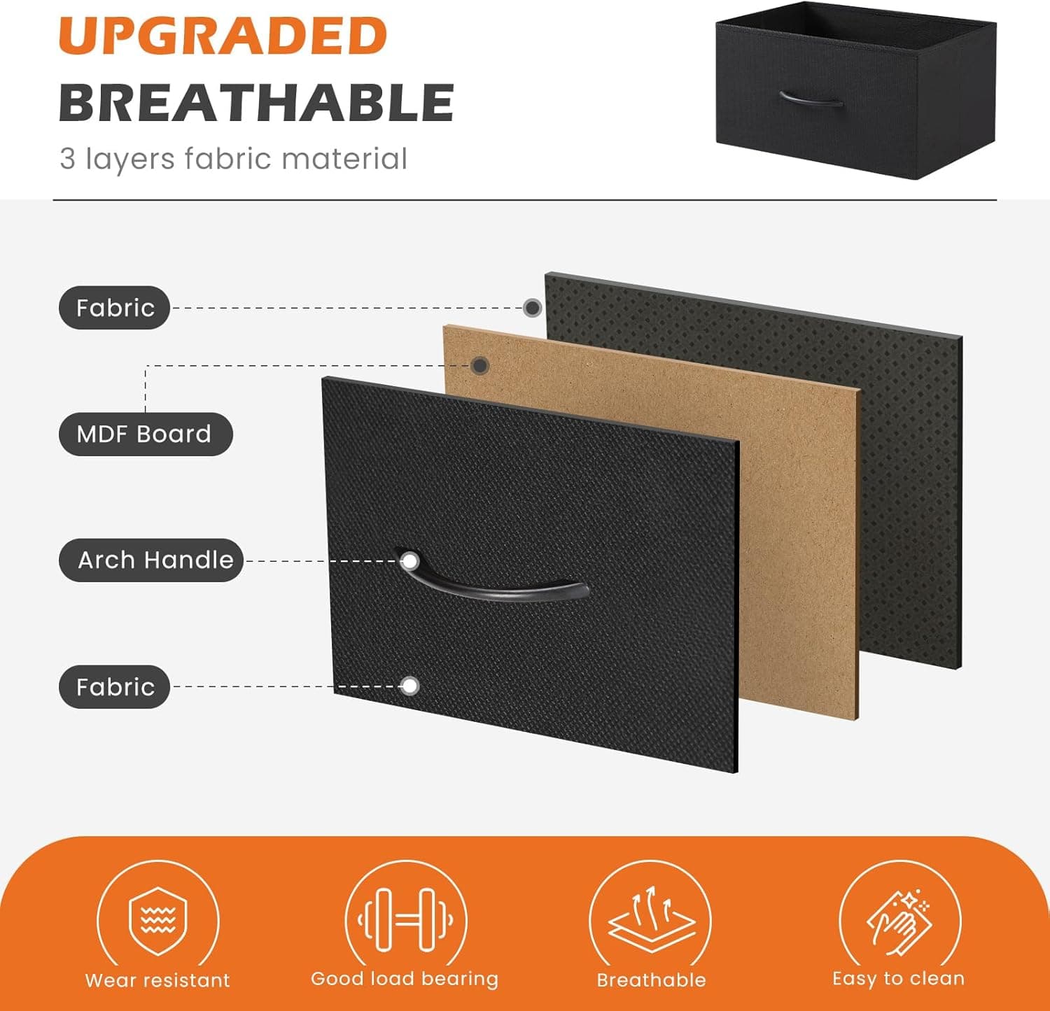 Sweetcrispy Nightstand Small Bedroom Dresser with 4 Fabric Drawers, Bed Side Furniture End Table, Wooden Top Cabinet Night Stand Dresser for Closet, Entryway, Dorm, Black Black 17.7"D x 11.8"W x 37"H (4 Drawers) - Image 7