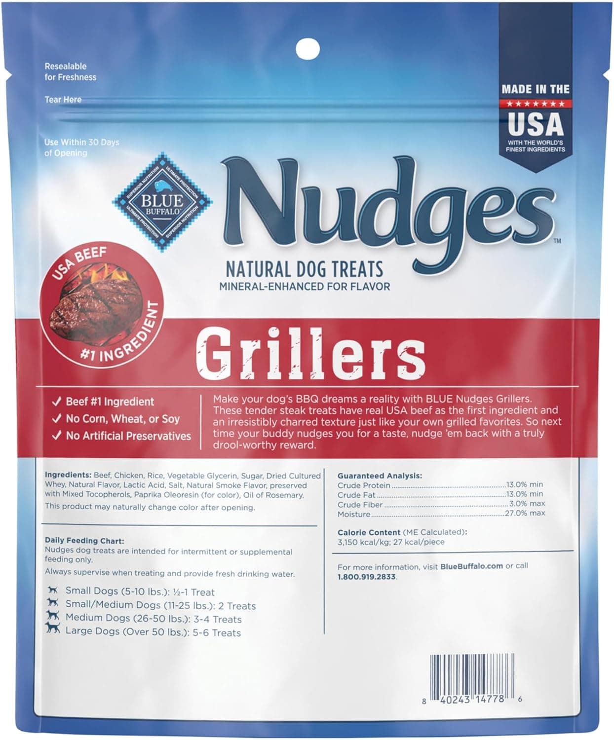 Blue Buffalo Nudges Grillers Natural Dog Treats, Made in the USA with Real Steak, 16-oz Bag Steak 16 Ounce (Pack of 1) - Image 2