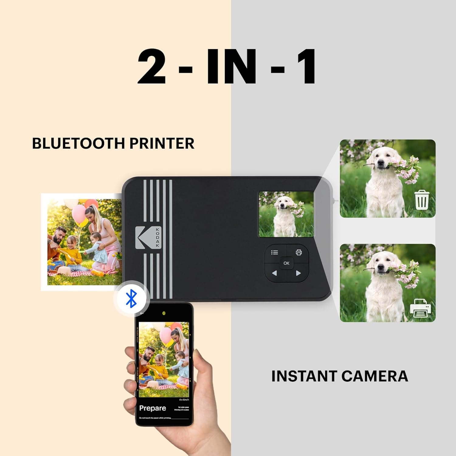 KODAK Mini Shot 2 Retro 4PASS 2-in-1 Instant Digital Camera and Photo Printer (2.1x3.4 inches) Initial 8 Sheets + 60 Sheets Bundle, White White 2x3 Camera + 68 Sheets - Image 5