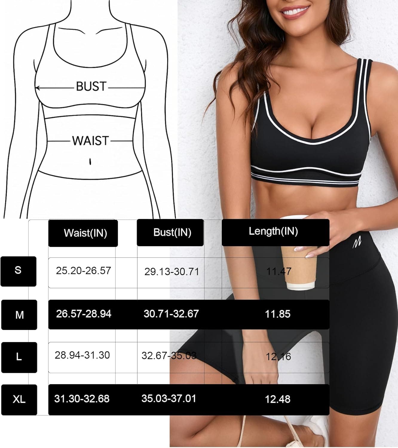 Move With You Women Sweetheart Padded Sports Bra- Workout Fitness Square Neck Low Back Yoga Bra Black Update Size Small - Image 7
