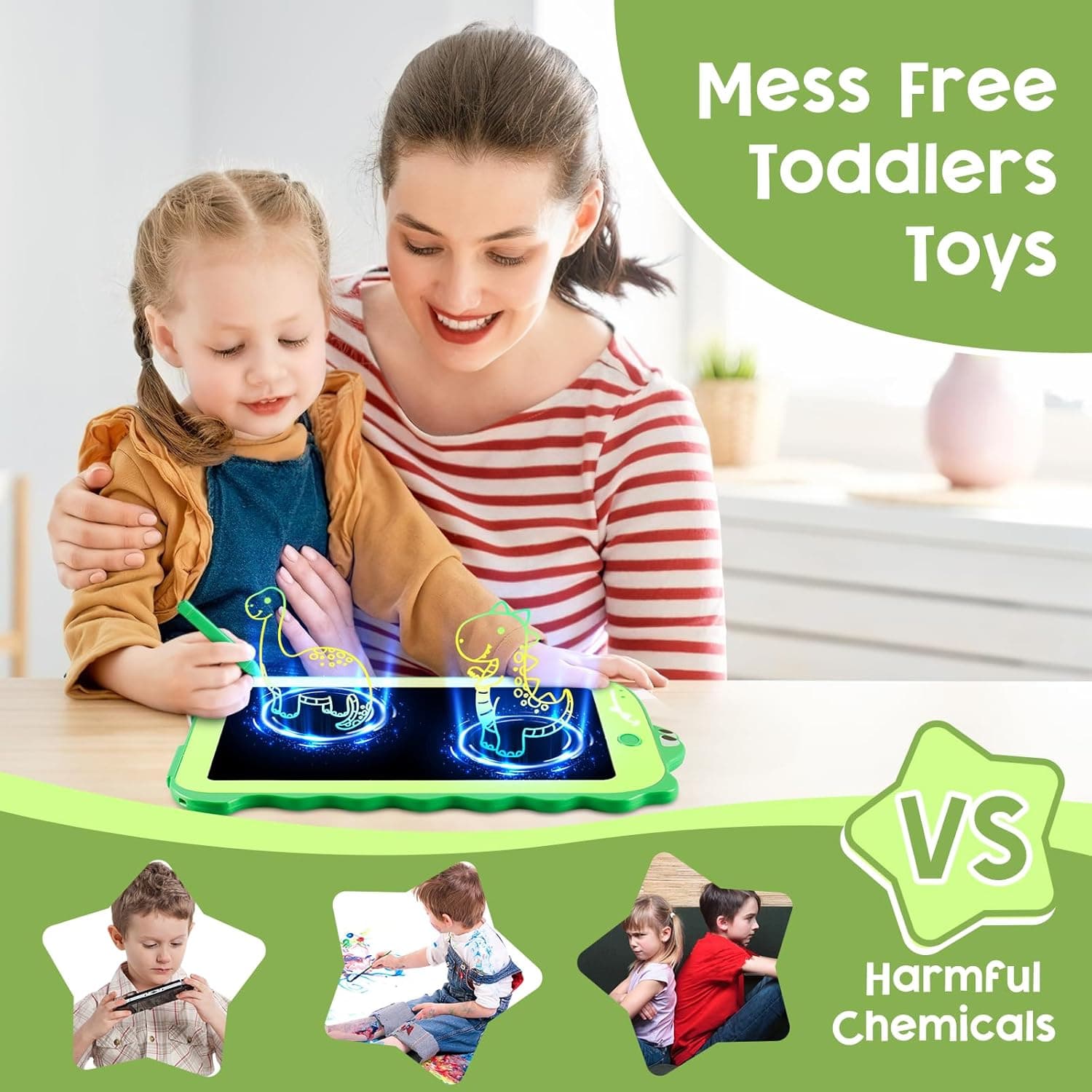 LCD Writing Tablet for Kids, Colorful Toddlers Toys Drawing Board, Educational Kid Toys, Doodle Pad Dinosaur Toys for 3 4 5 6 7 8 Year Old Boys Girls Birthday Party Christmas Gifts,8.5inch Green Green - Image 6
