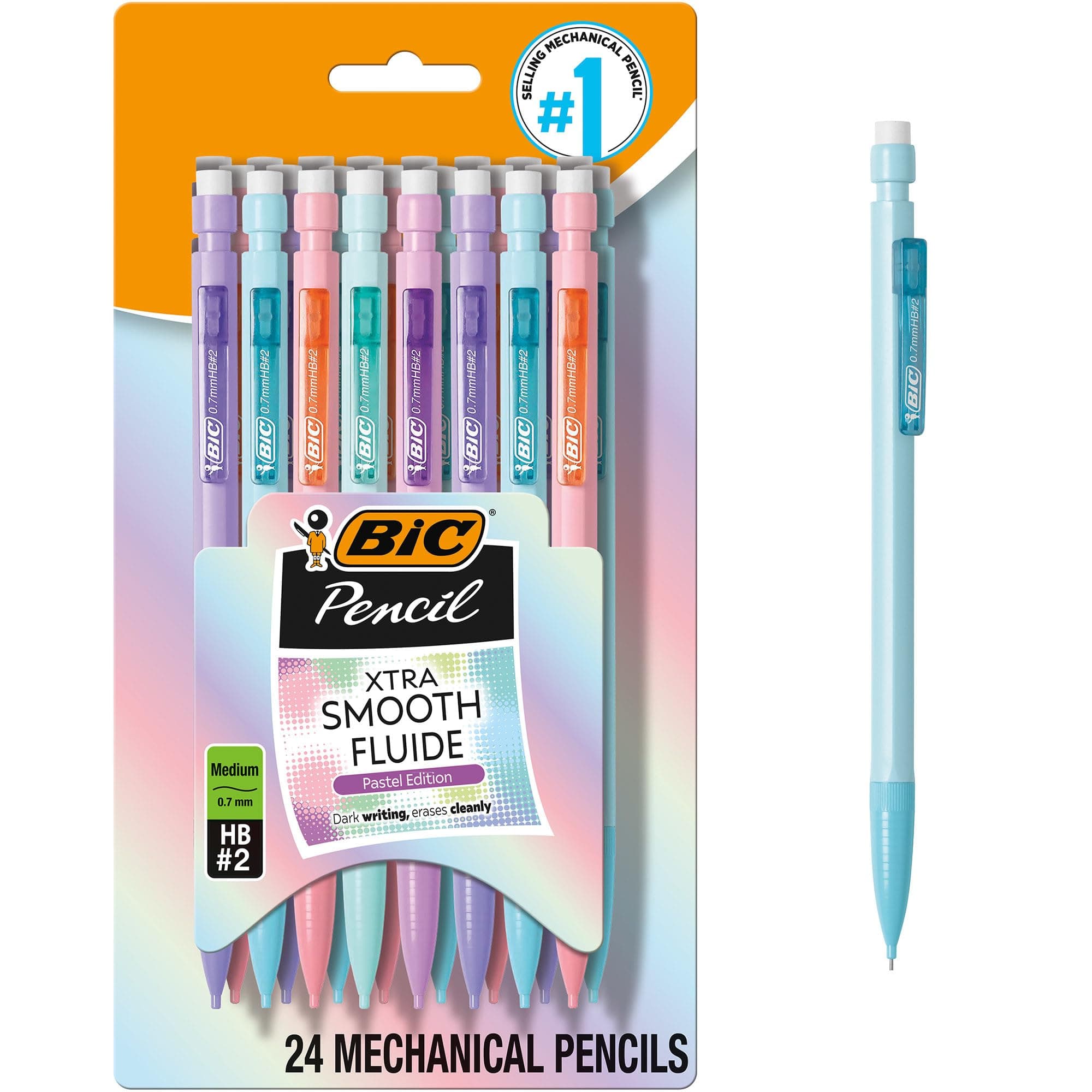 BIC Xtra-Smooth Pastel Mechanical Pencil, 0.7 mm Medium Point, No. 2 Lead, 24-Count Pastel Edition 24 Count (Pack of 1)