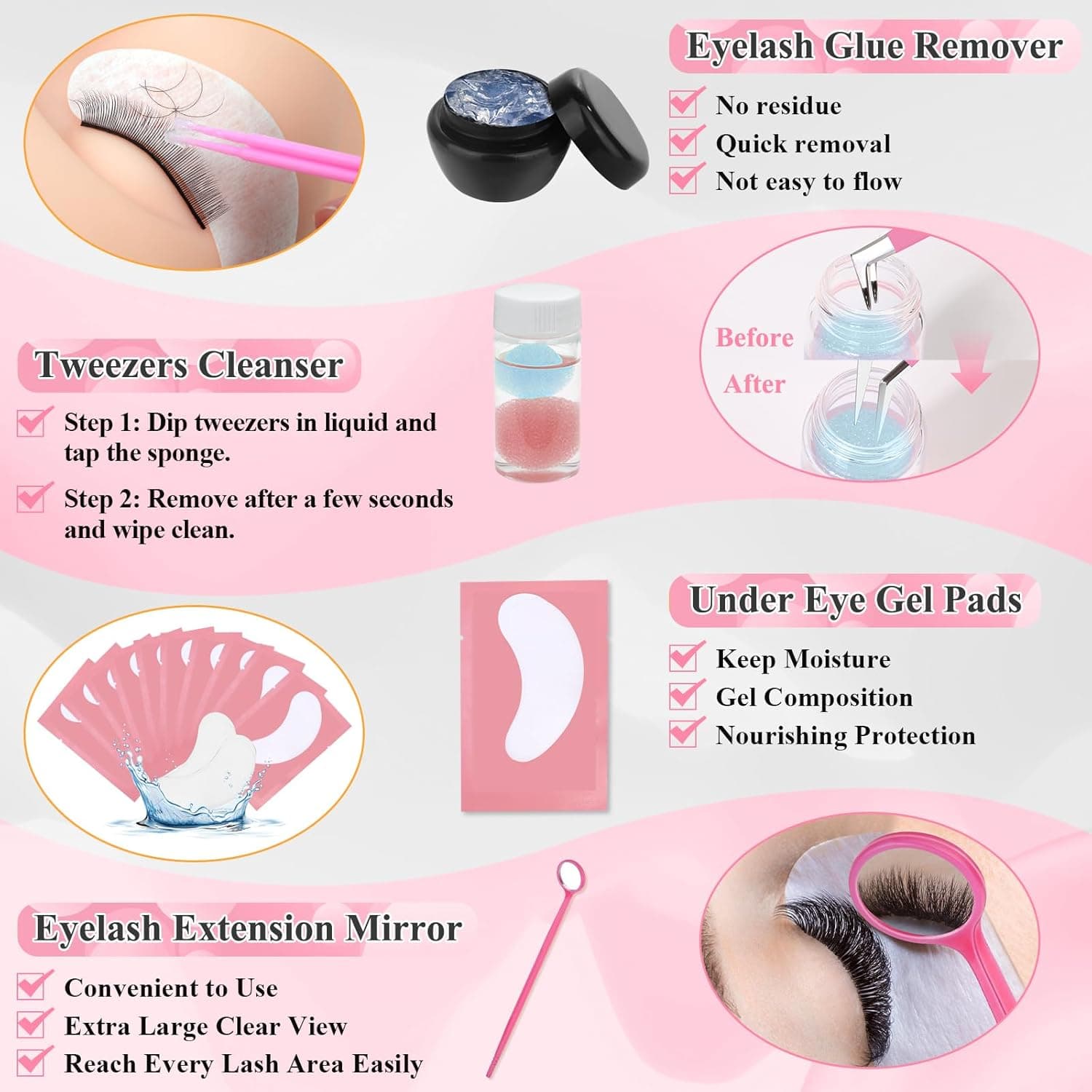 Lashes Kit for Eyelash Extension Beginner Lash Tech Starter Kit with Eye Lash Mannequin Head, Professional Eyelash Extension Kit with Lash Fan, Extension Glue and Eyelash Remover for Practice Training Pink - Image 6
