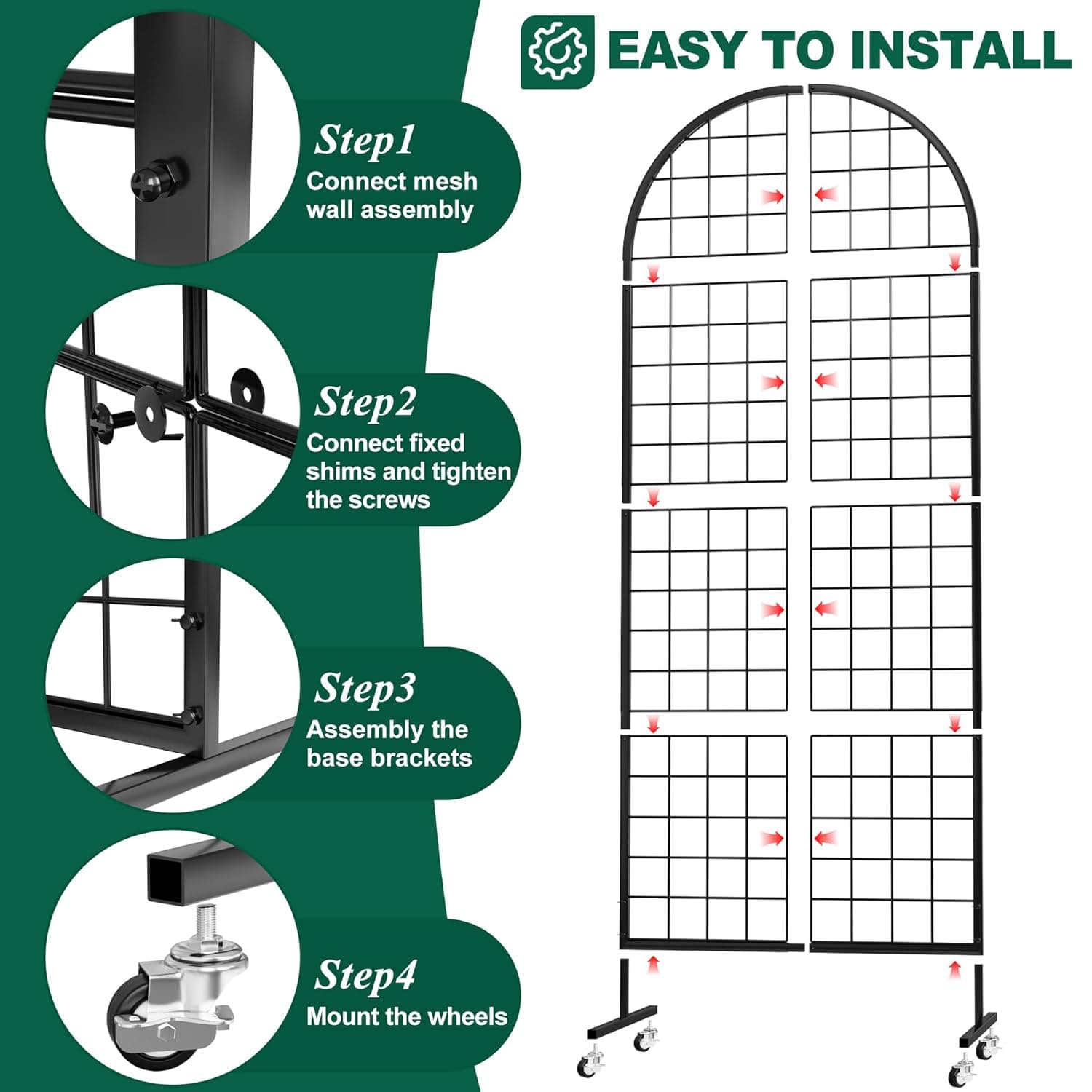 Asee'm Grid Wall Panels Display Stand 2' x 5.2' FT Black Movable Wire Grid Wall Display Rack Heavy Floorstanding Detachable Girdwall Panel with T-Base for Craft Show Rack, Retail Displays 1PCS Black 5.2 FT - Image 4