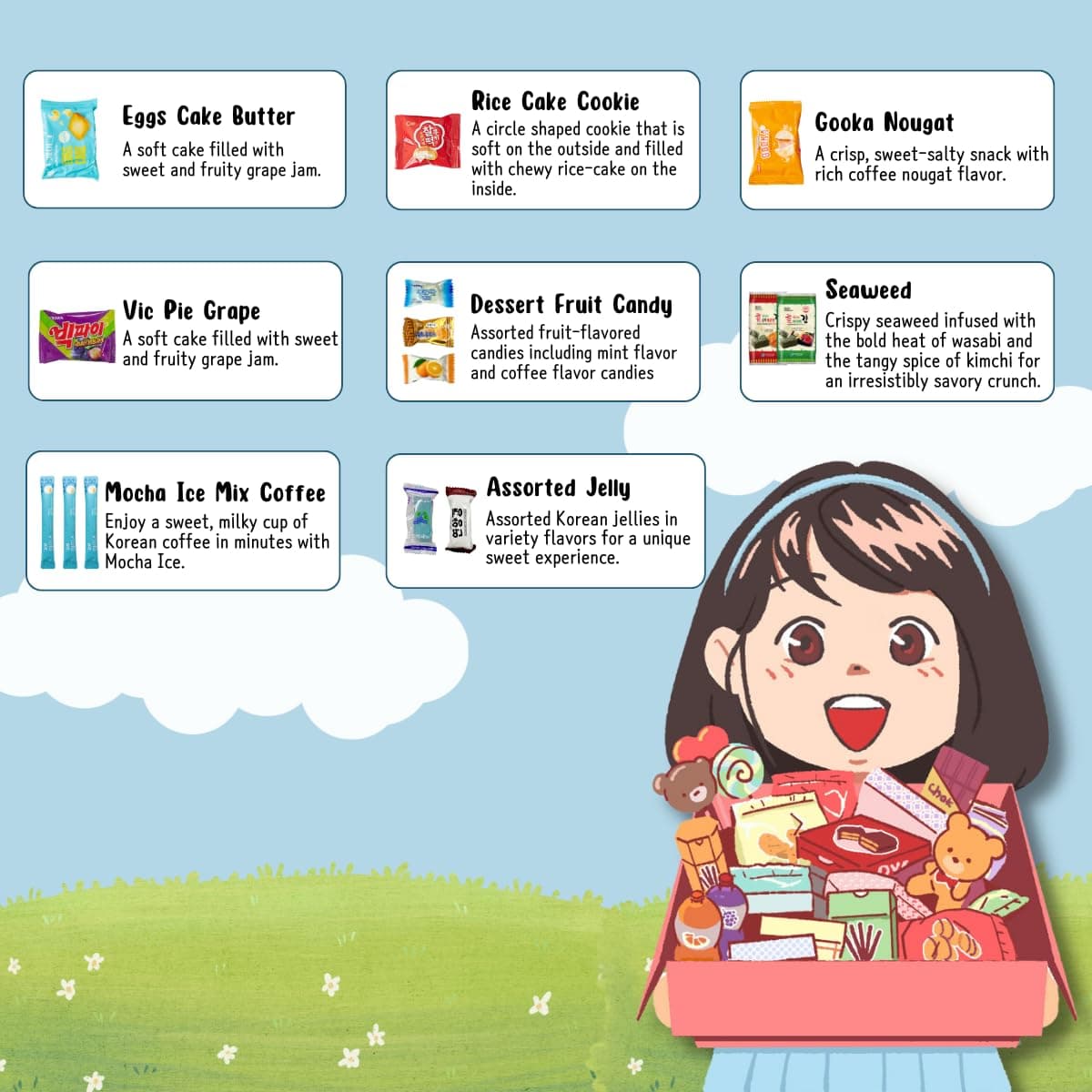 Korean snack box variety pack, 50 count individually wrapped, care package sampler with candy, cookies, chips, and treats, gift bundle for kids, students, adults, and snack lovers - Image 5