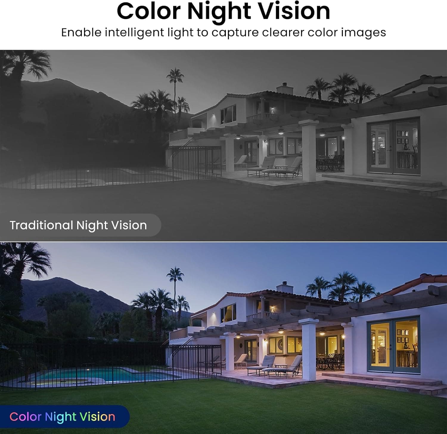 2K Cameras for Home Security-Outdoor/Indoor Camera for Dog/Cat/Pet/Nanny/Baby/Elderly, Color Night Vision, White Light, Siren, 24/7 SD Recordings, Works with Alexa, Plug in (C1-White-2pack-2.4G) - Image 4