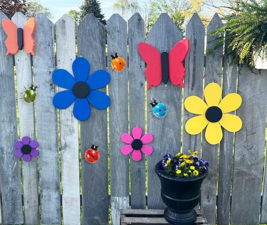 GIFTME 5 Metal Garden Wall Art Decorative Set of 4 Cute Ladybugs Outdoor Wall Sculptures Multicolor - Image 3