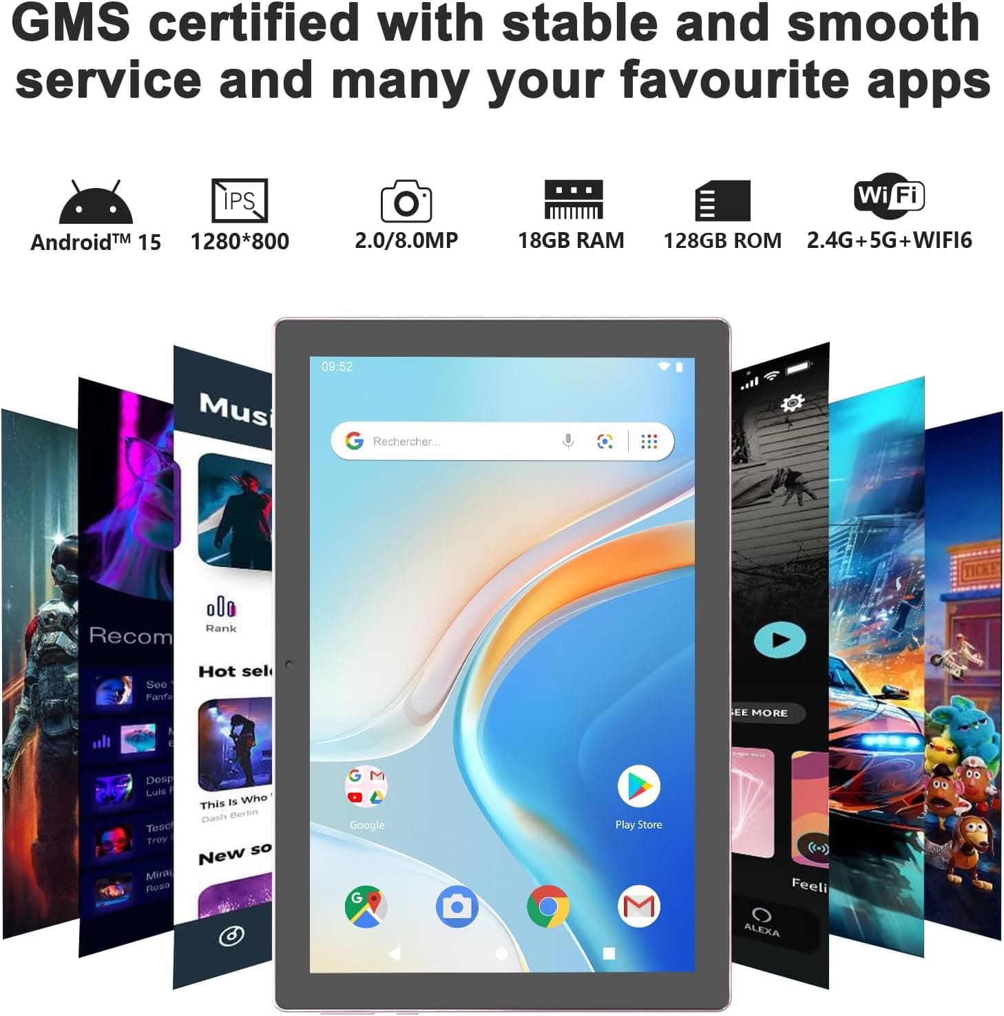 Android 15 Tablet, 10 Inch 18GB RAM+128GB ROM/ 2TB Expandable Tablet, 2.0GHz Quad-core Processor, 1280*800 HD Touch Screen, 5G WiFi6 BT 5.0, 2 in 1 Tablets with Keyboard Case Mouse Stylus Pink - Image 3