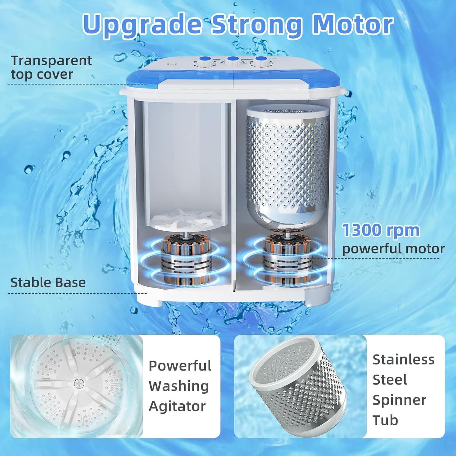 Machine à laver portable VCJ, machine à laver à deux cuves, lave-linge compact avec essoreuse de 14 lbs, laveuse de 9 lbs - Image 6