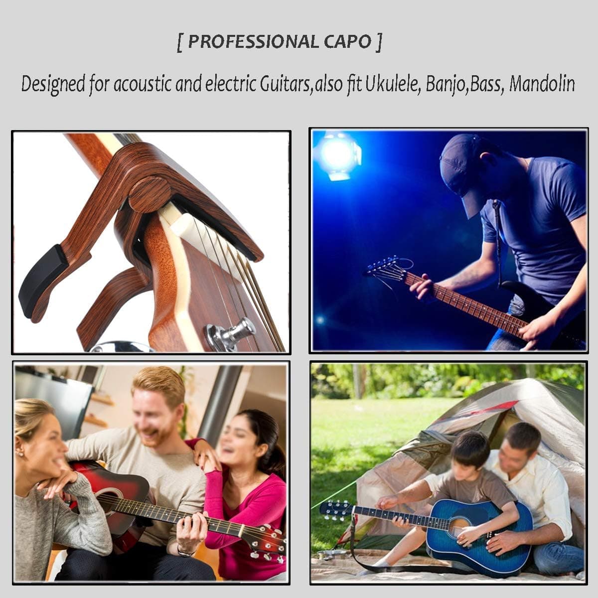 Guitar Capo 2 Pack Capo Guitar Clamp for Acoustic Electric Bass Guitar Ukulele MA01-CAPO Rosewood+Black - Image 7