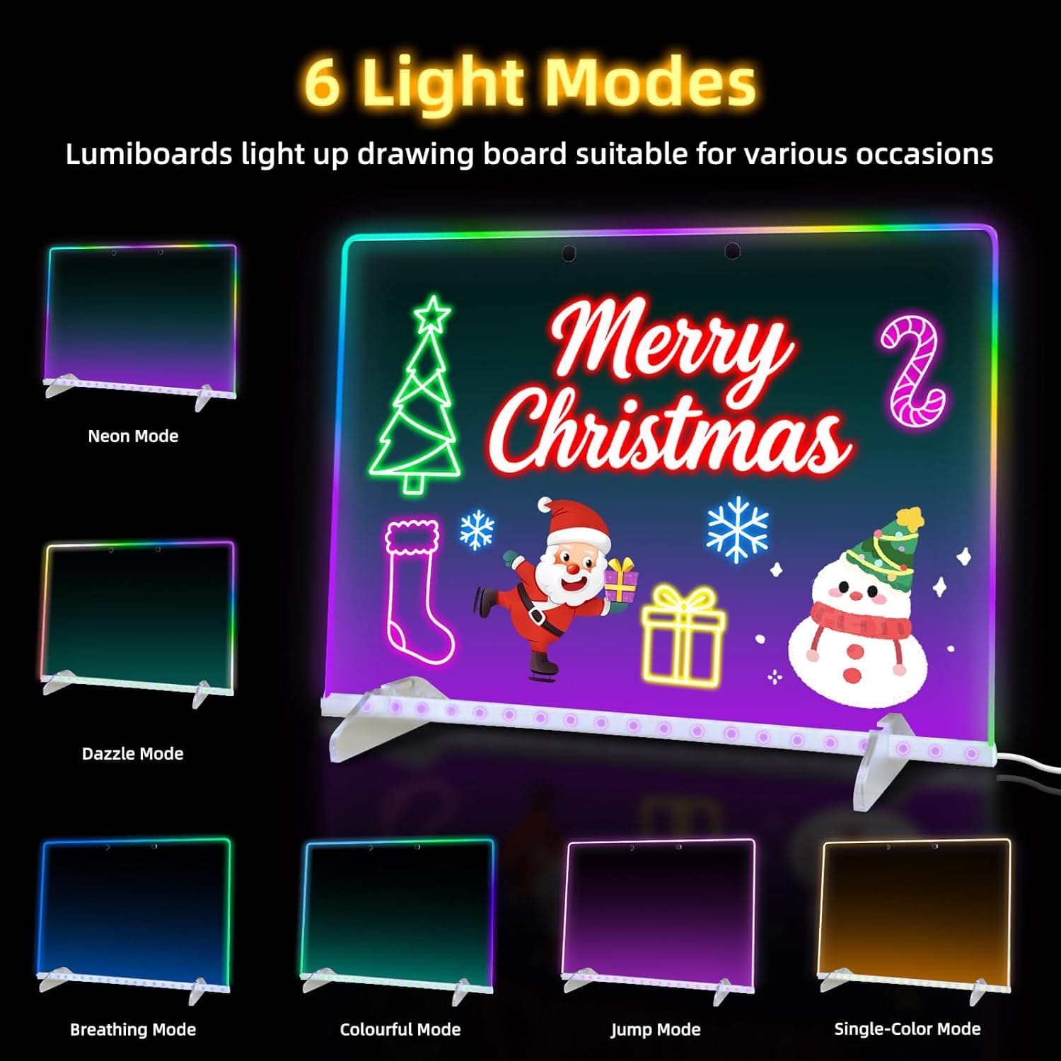 LED Note Board with 7 Colors, Includes Adapter, 13"x10" Led Drawing Board for Kids, Light Up Dry Erase Boards with 7 Markers, Soft Cloth, Hanging Chain, Holiday Trend Gift - Image 3