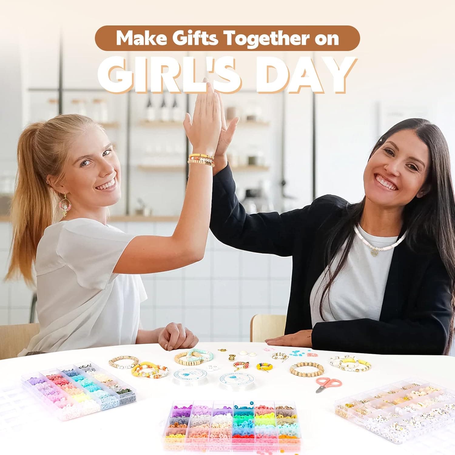 Pizooro Clay Beads 3 Boxes Bracelet Making Kit, 10500pcs Beads for Jewelry Making, Round Letter Beads with Charm and Elastic Strings, Friendship Bracelets Holiday Gifts for Girls Adults Gold - Image 3