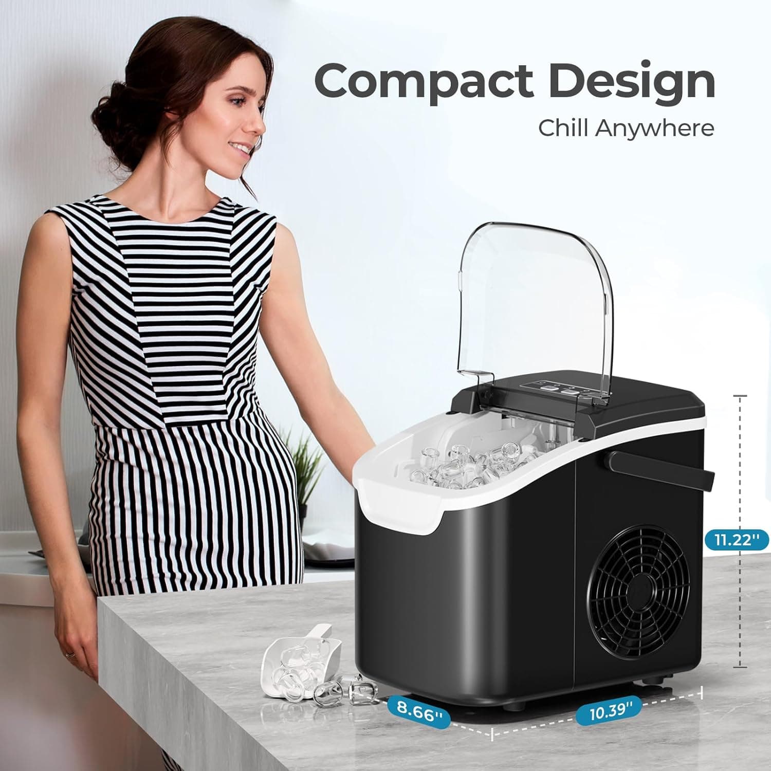 Antarctic Star Countertop Ice Maker Machine, 8 Ice Cubes in 6 mins, 26lb/Day Ice with 2 Sizes- Portable Mini, Energy Saving & Basket/Scoop for Home/Party/Travel/Camping/Bar, Dark Black BLACK 26Lbs/24H - Image 8