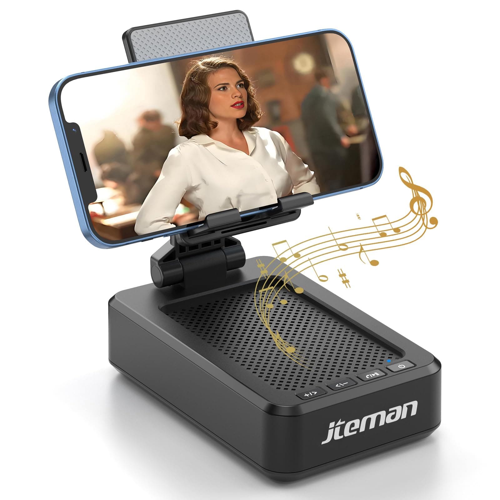 Cell Phone Stand with Wireless Bluetooth Speaker and Anti-Slip Base HD Surround Sound Perfect for Home and Outdoors with Bluetooth Speaker for Desk Compatible with iPhone/ipad/Samsung Galaxy Black
