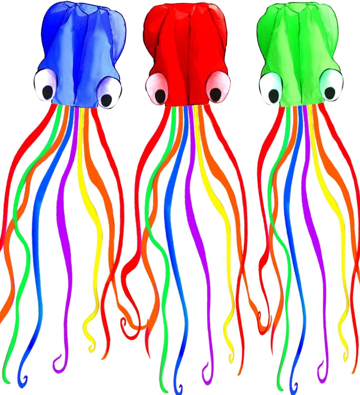 Hengda Kite Soft Octopus Kite Series, Beautiful Kite with Long Colorful Tail for Kids and Adults, Easy to Fly Beach Kites, Excellent Outdoor Games and Activity Toys, Suitable for Beginners. 3 Blue+Red+Green - Image 2