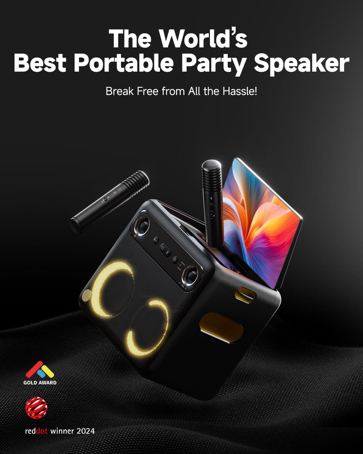 Ikarao Smart Karaoke Machine for Adults - with Lyrics Display, 32GB Karaoke Tablet, 2 Wireless Mics, Professional Karaoke System, 300W Peak Power, 4 DJ Lights, Karaoke Speaker for Any Occasion Break X2 with Wireless Microphones - Image 2