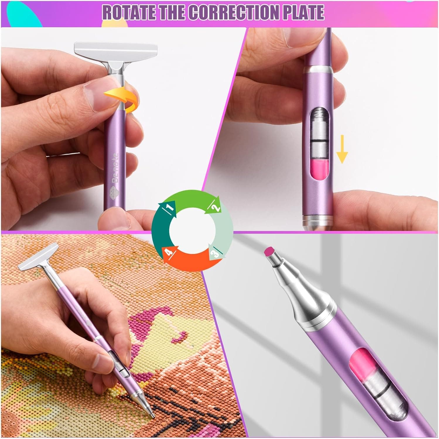 Benote Diamond Art Painting Pen Refillable Wax, Diamond Paint Accessories Refillable Wax Pen Self-Stick Drill Pens with Metal Correction Plate for Art DIY Craft - B18 - Image 6