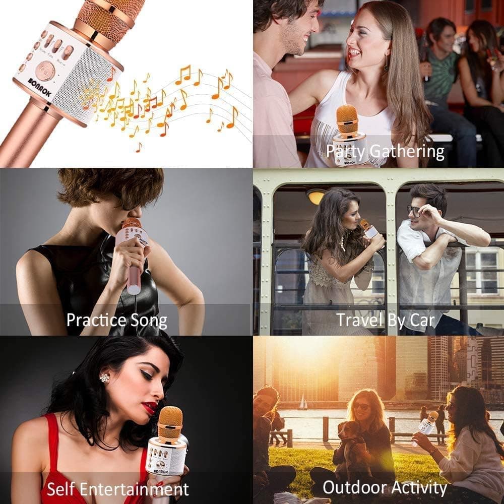 Microphone Karaoke Bluetooth Sans Fil BONAOK, 3-en-1 Microphone Portable à Main Machine de Karaoke Haut-Parleur Fête à Domicile Anniversaire pour Tous - Image 7
