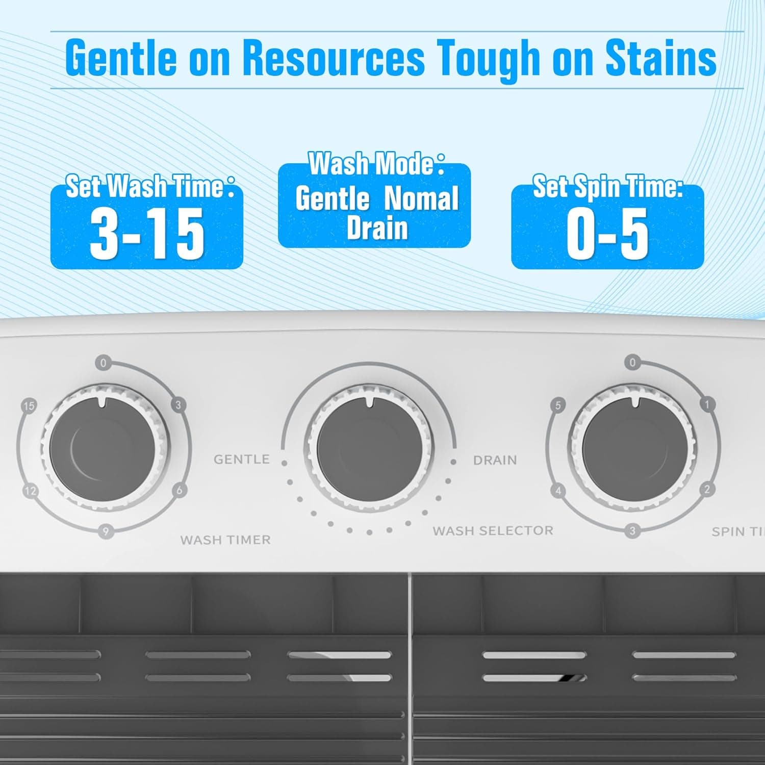 Pataku Portable Washing Machine, 17.6 Lbs Compact Mini Washer and Dryer Combo,Twin Tub Laundry Washer with Spin Cycle, Soaking Function Ideal for Apartment, Dorms, RVs Camping, Grey Grey 17.6LBS - Image 4