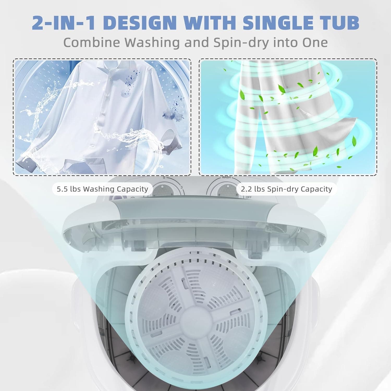 Elevon迷你旋转干衣机 便携洗衣机，适合家庭、公寓、房车，灰色 - Image 8