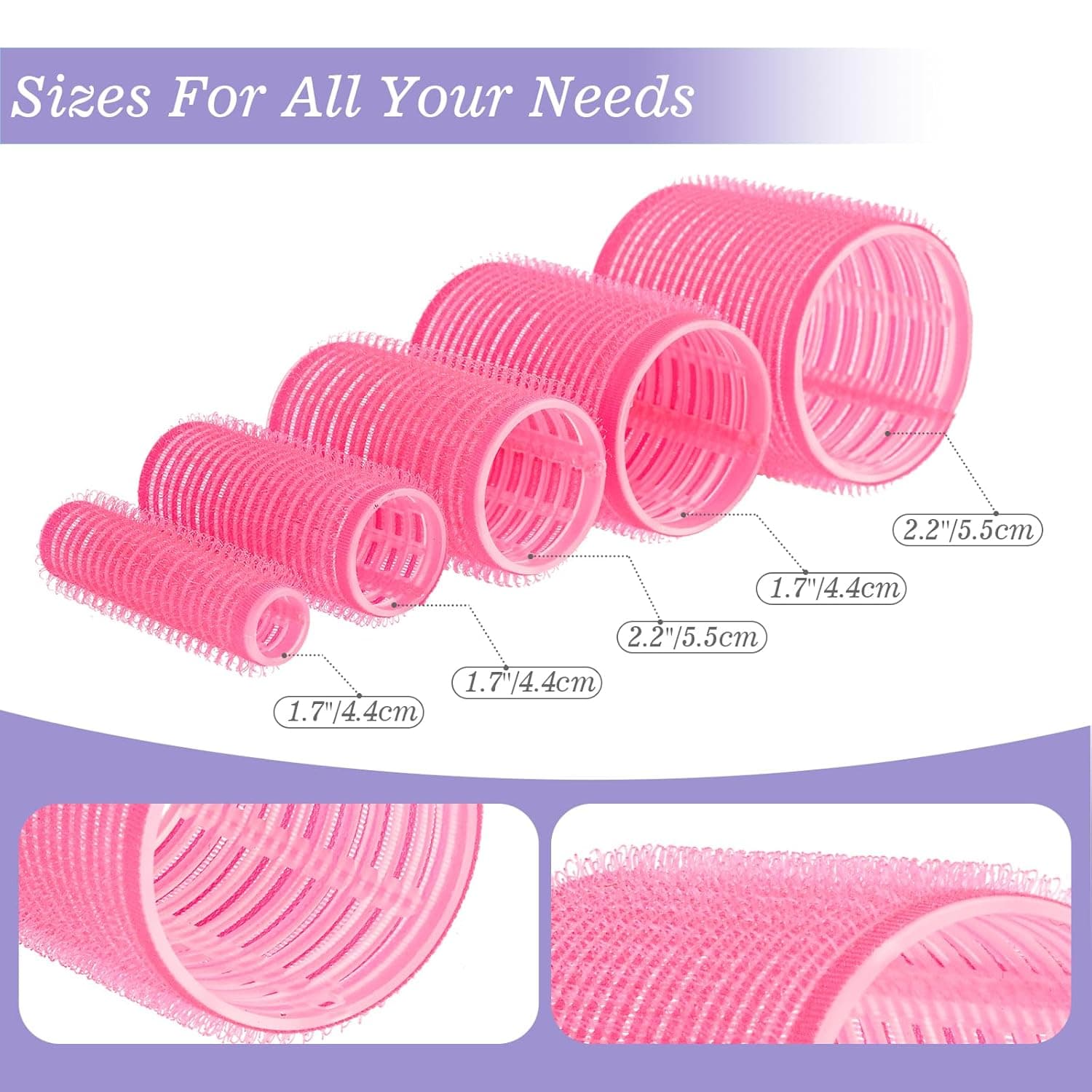 5 Size Hair Rollers, 72Pcs Roller Set, Hair Curlers for Blowout Look Long, Short Hair, Jumbo Large Big Small 30 Hair Rollers, 40 Roller Clips, Tail Comb, Storage Bag pink - Image 4