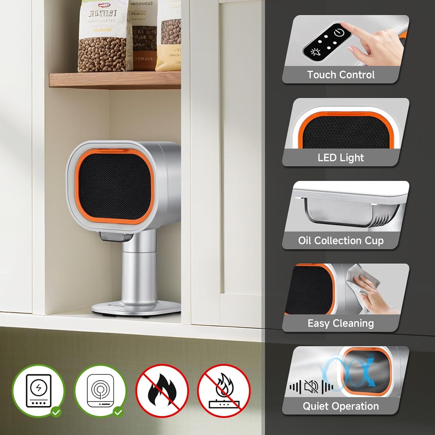 Portable Range Hood - 4-Speed Adjustable Exhaust Fan with Telescoping Height & 40° Tilt Low Noise 52dB, Large-Caliber Aluminum Filter + Oil Cup & 10 Carbon Cotton Filters for Indoor BBQ/Hot Pot/RV silver - Image 9