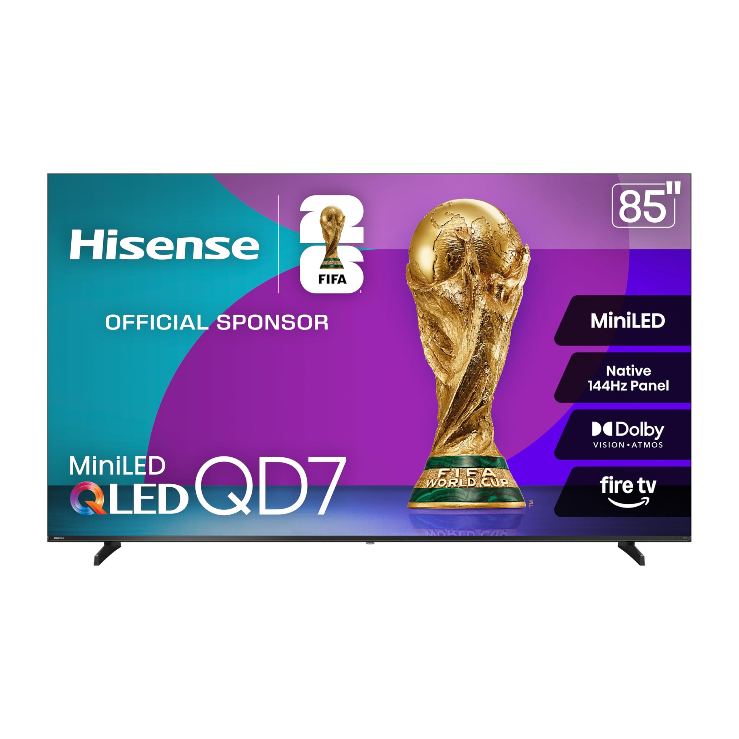 Hisense 85" Class QD7 Series Mini-LED 4K UHD Smart Fire TV (85QD7QF, 2025 Model) - QLED, Native 144hz, HDR10+, Dolby Vision, Dolby Atmos, Game Mode Pro, ALLM, Alexa Built in with Voice Remote, MEMC 85-Inch