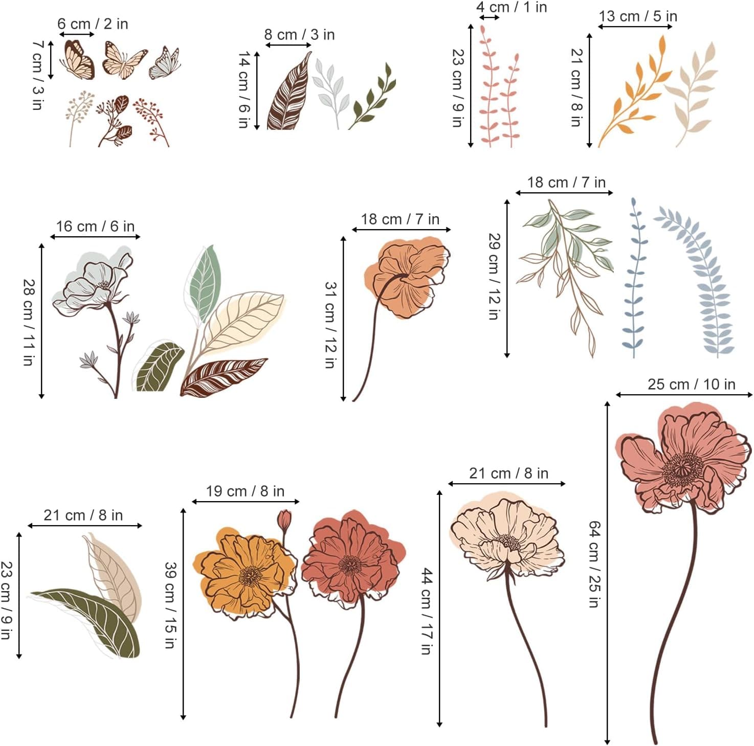 wondever Boho Flower Wall Stickers Wildflower Floral Grass Peel and Stick Wall Art Decals for Living Room Bedroom TV Wall - Image 6