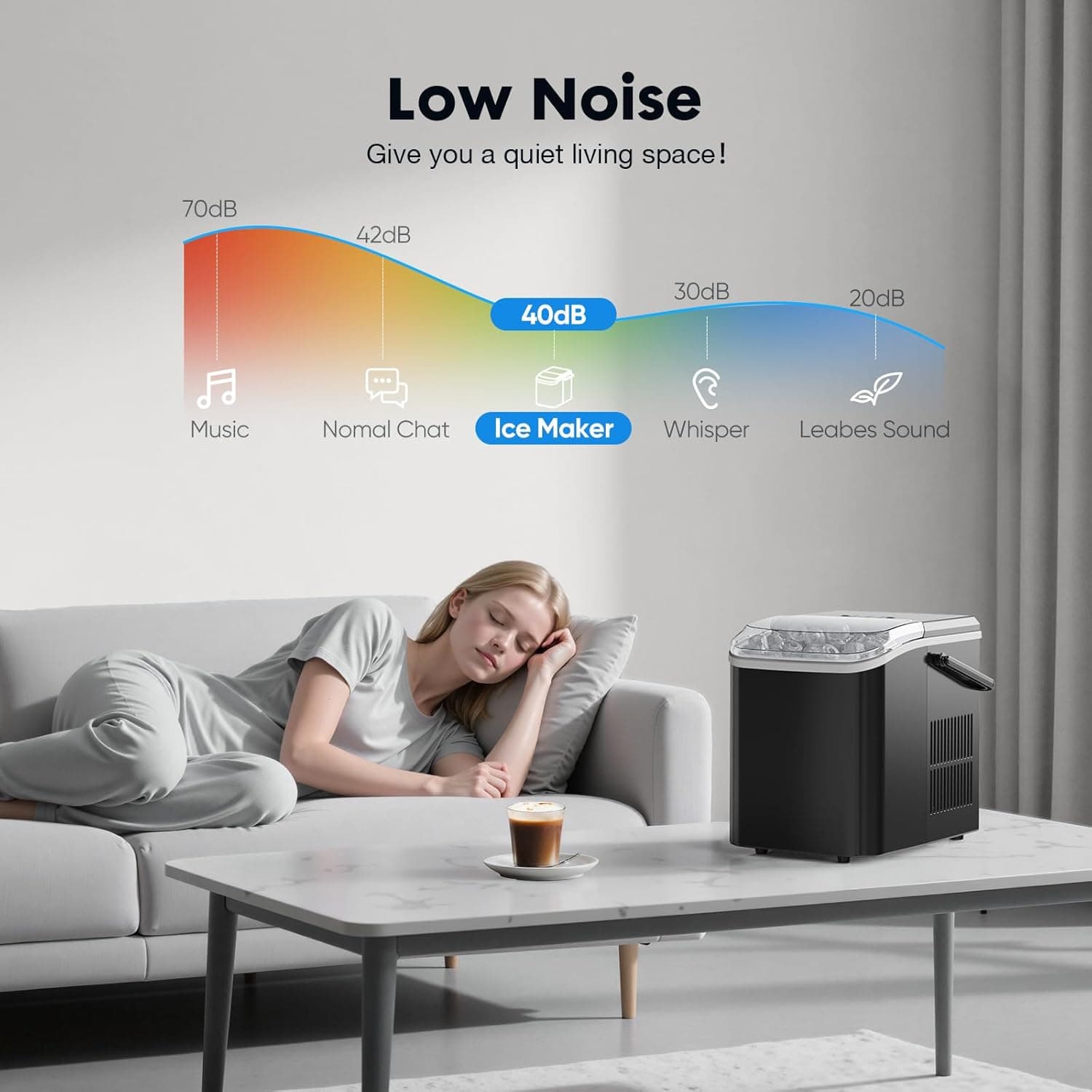 Sweetcrispy Countertop Ice Maker Machine, Portable Self-Cleaning Ice Machine with Ice Scoop, Basket and Handle, 9 Cubes in 6 Mins, 26.5lbs/24Hrs, 2 Sizes of Bullet Ice for Home Kitchen, Coal Black Black with Handle - Image 5