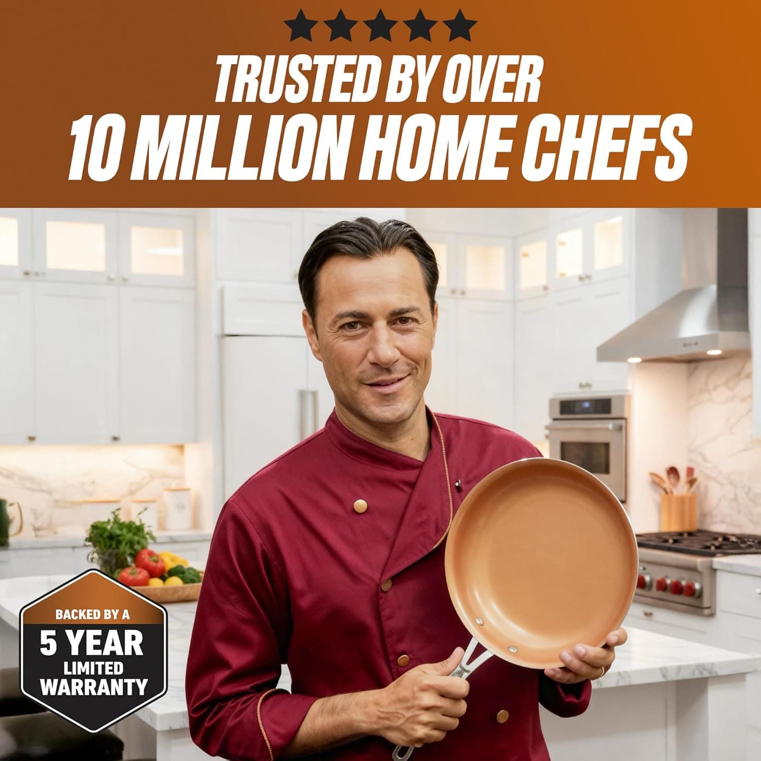 Gotham Steel 12 Pc Ceramic Cookware Set Nonstick, Ceramic Pots and Pans Set Non Stick with Steamer for Cooking, Non Toxic PFOA PFOS Free, Ergonomic Stay Cool Handles, Oven & Dishwasher Safe, Copper 12 Piece Set - Image 4