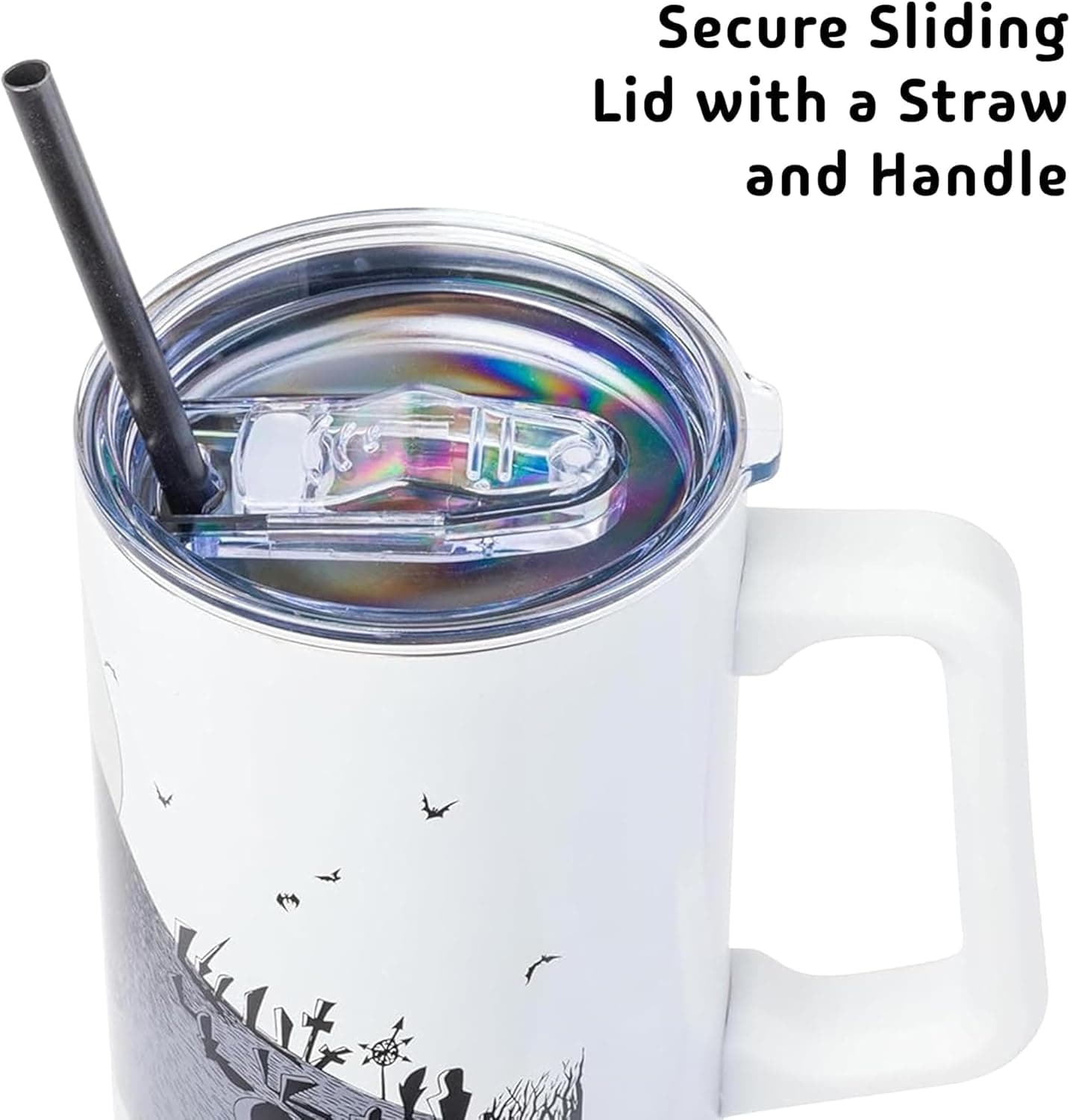 Silver Buffalo Disney Nightmare Before Christmas by Tim Burton Jack Skellington Hill and Moon Stainless Steel Tumbler with Handle and Straw, Fits in Standard Cup Holder, 40 Ounces Nightmare Before Christmas Hill and Moon Scene - Image 5