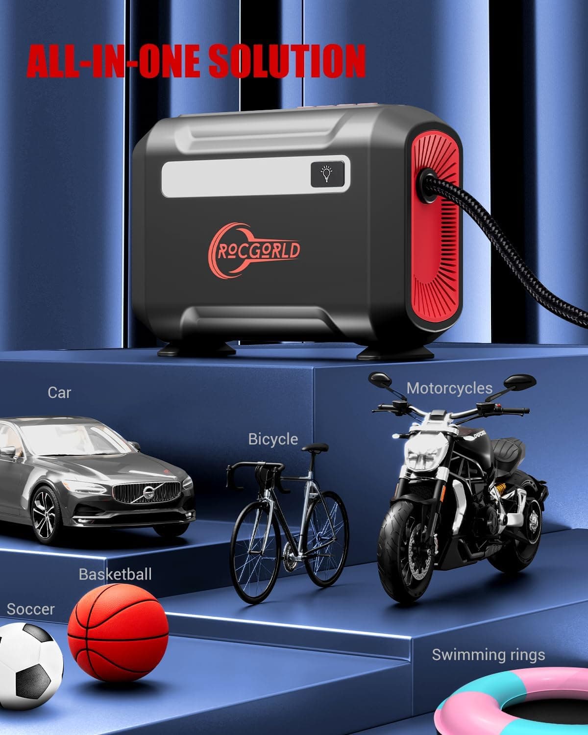 R8 Tire Inflator Portable Air Compressor, DC 12V Air Compressor Portable with Large Dual Digital Screen, 3X Faster Inflation Air Pump for Car, Bike, Ball, Motor Red - Image 9