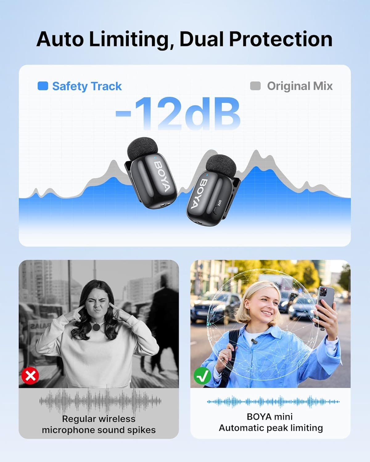 BOYA mini 2 Wireless Lavalier Microphones for iPhone 15/16/17 & Android, AI Noise Cancellation, App Control, 30H Battery Life with Charging Case, Lapel Microphone Wireless for Video Recording Vlogging Type-C-Black - Image 7