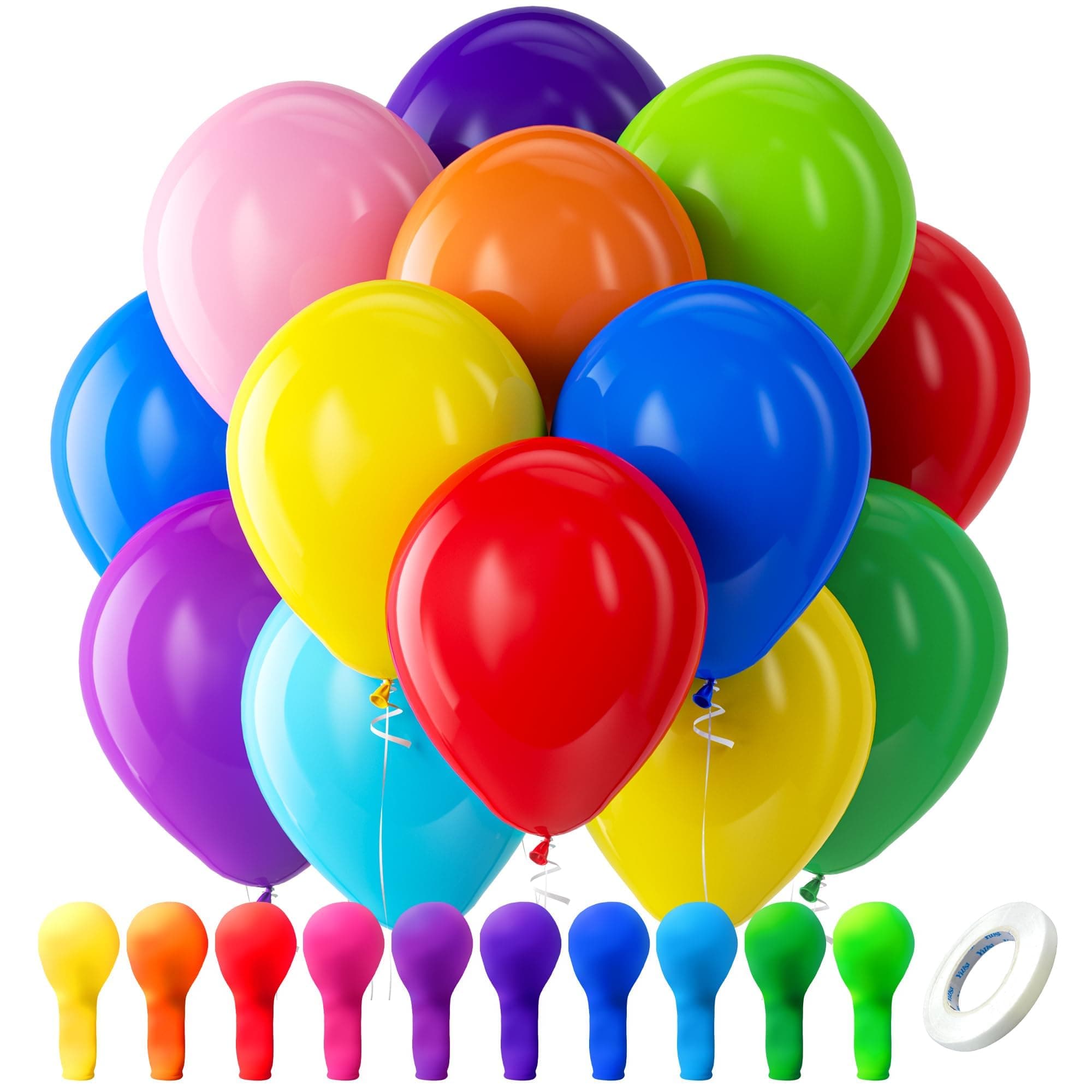 Bezente Assorted Rainbow Latex Balloons, 100 Pack 12 inch Round Helium Bright Color Balloons for Birthday Bridal Shower Wedding Party Decorations 12inch (Normal) A001-assorted