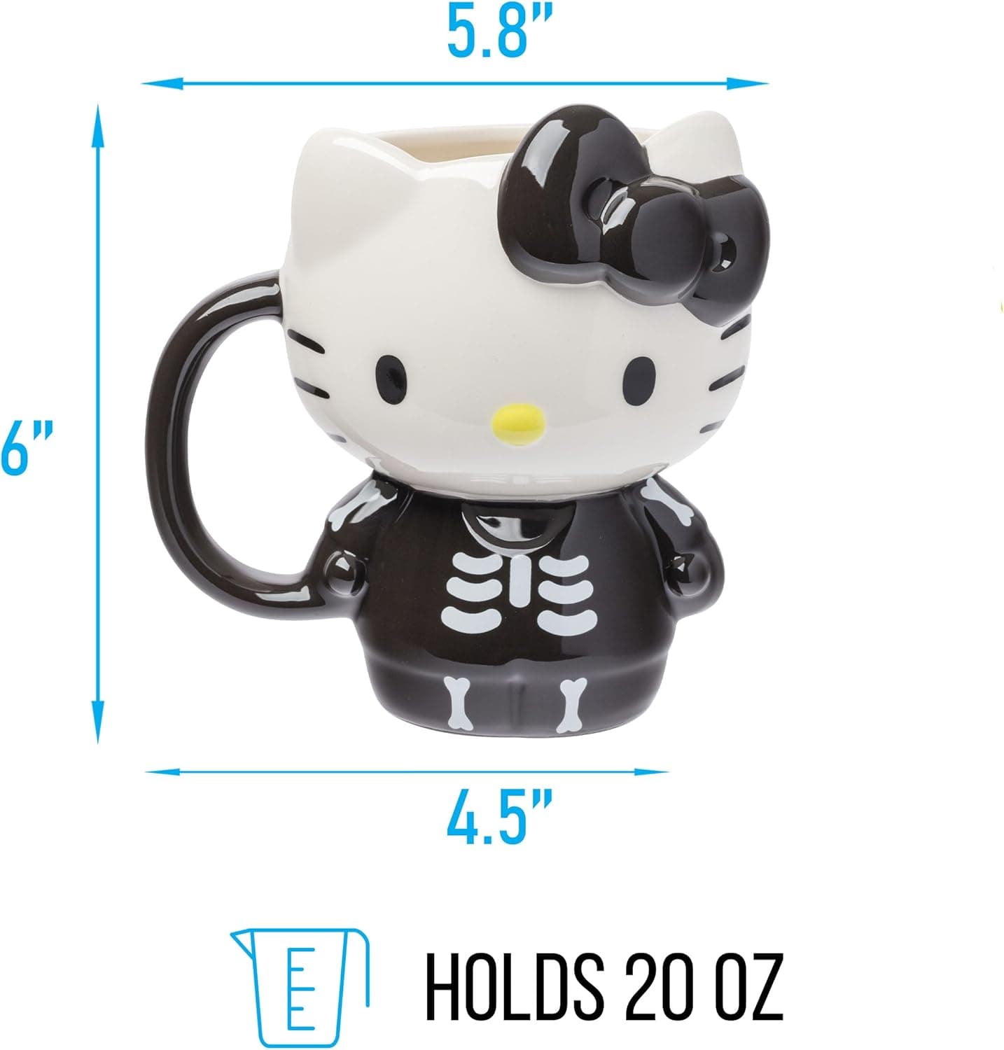 Silver Buffalo Sanrio Hello Kitty 万圣节骷髅服装陶瓷3D雕刻杯，20盎司 - Image 4