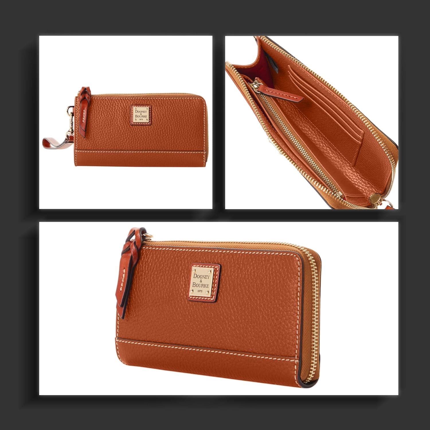 Dooney & Bourke Women's Folded Zip Wristlet in Pebble Grain Leather, with Detachable Wrist Strap Black - Image 5