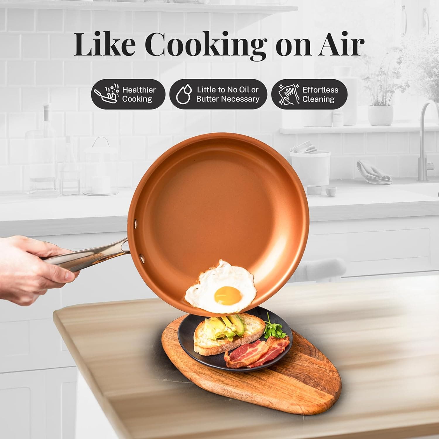 Gotham Steel 12 Pc Ceramic Cookware Set Nonstick, Ceramic Pots and Pans Set Non Stick with Steamer for Cooking, Non Toxic PFOA PFOS Free, Ergonomic Stay Cool Handles, Oven & Dishwasher Safe, Copper 12 Piece Set - Image 6