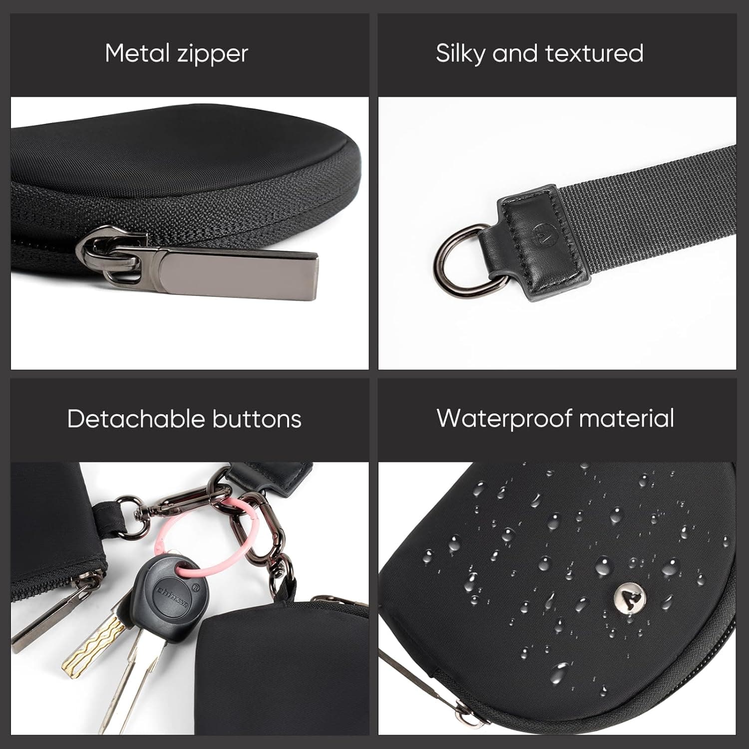 KeyChain Wallet Wristlet Wallets For Women Mini Zip Dual Pouch Wristlet black+black - Image 5