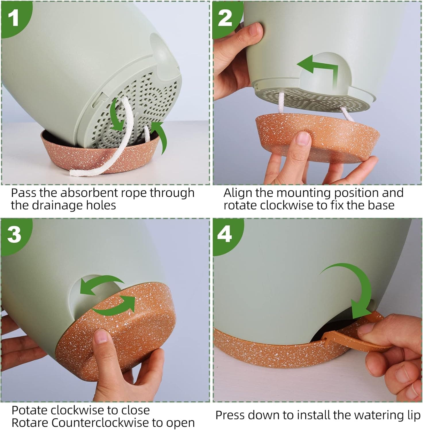 Plant Pots Indoor 7/6.5/6/5.5/5 Inch Self Watering Planters for Indoor Plants with Drainage Hole, Plastic Flower Pots for Succulents, African Violet (Green) Green-5pack 7/6.5/6/5.5/5 inch - Image 6