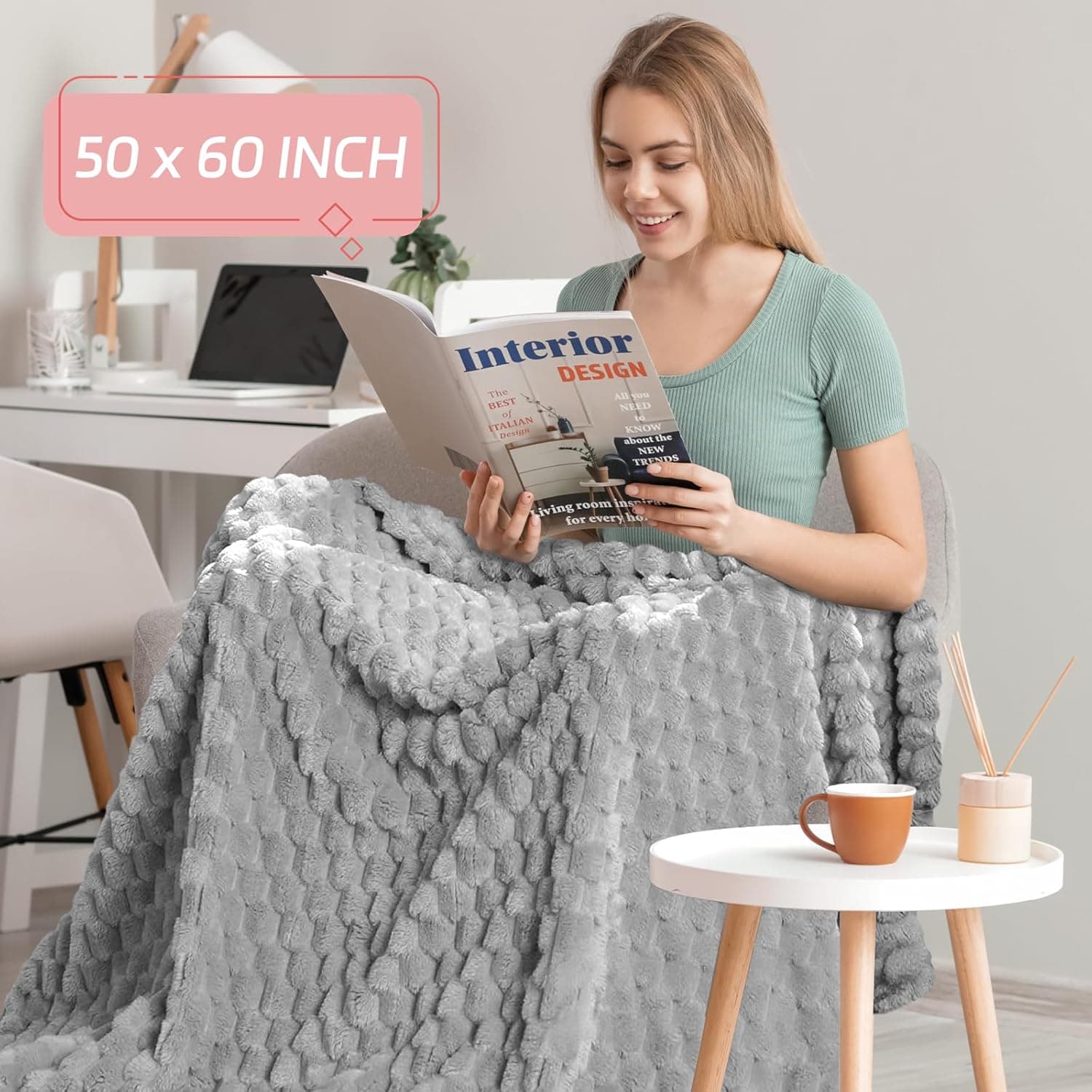 6 Pcs Flannel Throw Blanket Bulk 50 x 60 Inch - 240 GSM Turtle Velvet Jacquard Decorative Blankets Soft Lightweight Bed Throw for Sofa Pet Bed Party Outdoor Wedding Ideas Donation Homeless Gifts, Gray - Image 3