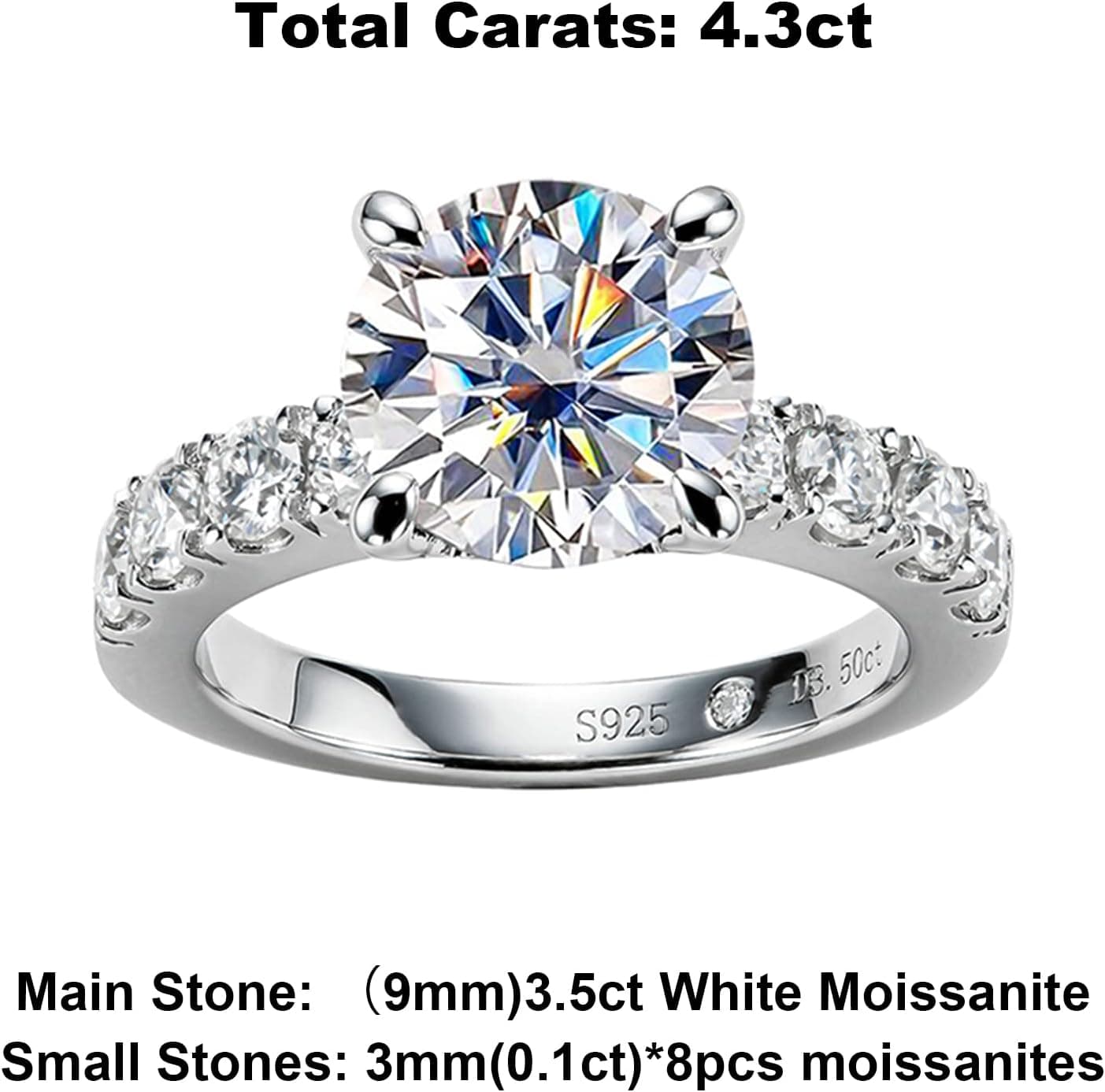 AnuClub Moissanite Engagement Ring, Total 4.3cttw D Color Round/Oval/Asscher Cut, 925 Sterling Silver Promise Anniversary Rings for Women, Elegant Gift Packed White Gold 7 - Image 9