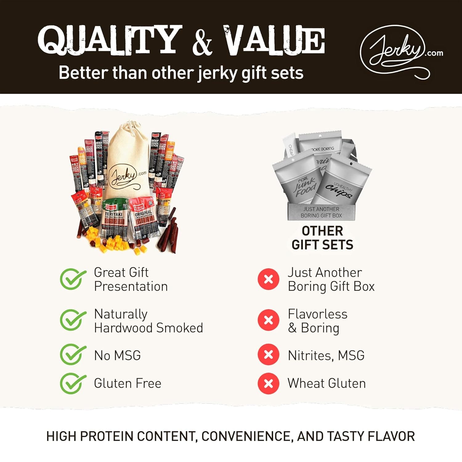 Jerky.com Gift Bag for Men | 26 Piece Meat Sticks Gift Basket with Beef Sticks, Pork, Turkey, Ham & Cheese Sticks | High Protein Snack Variety Pack | Christmas Gifts | Beef Jerky Gifts for Men 26 Piece Gift Bag - Image 6