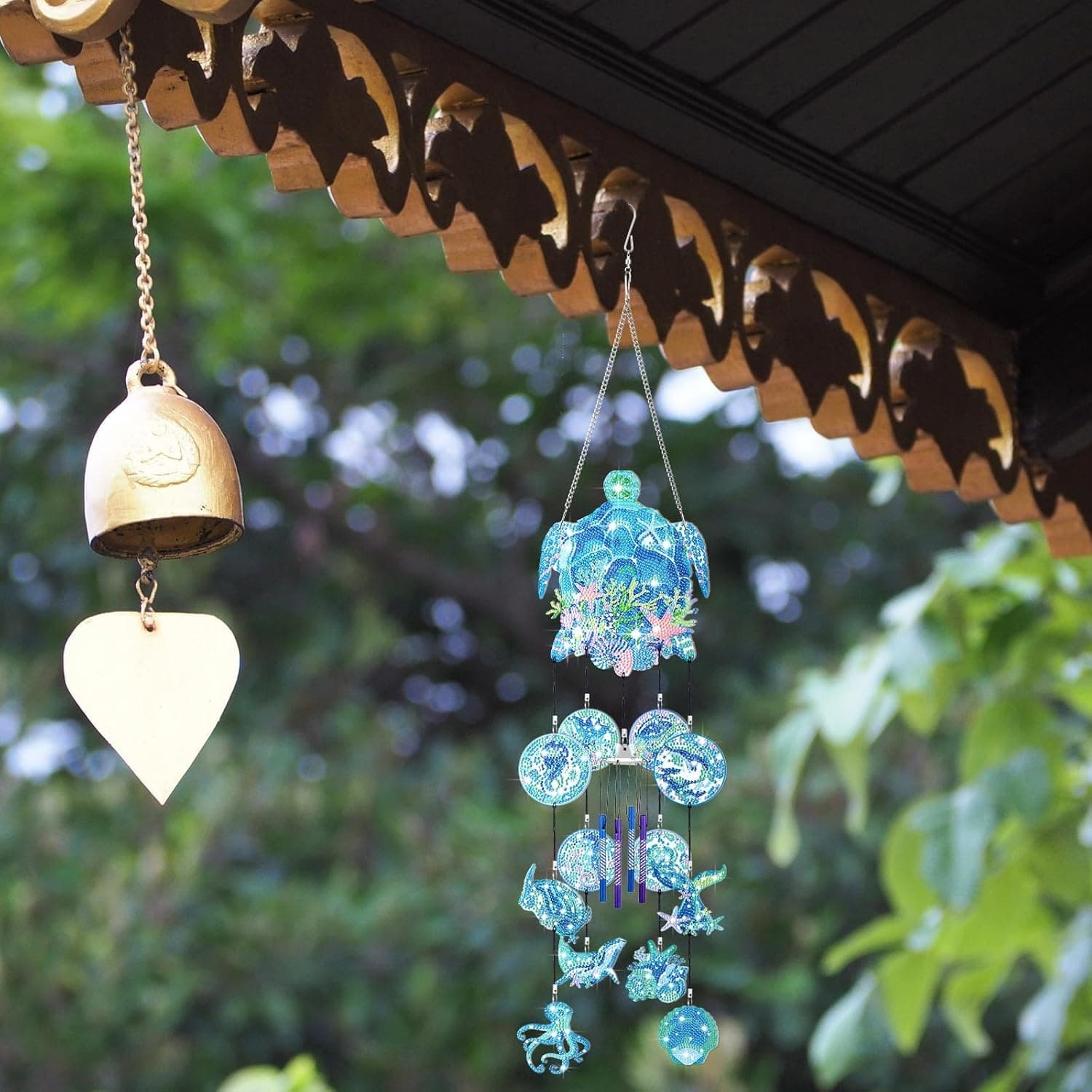 Beach Wind Chimes Diamond Art Wind Chimes Suncatchers Beach Diamond Art Kits with Crystal Pendant Hanging Ornament for Home Garden Patio Backyard Decor(Blue) - Image 7