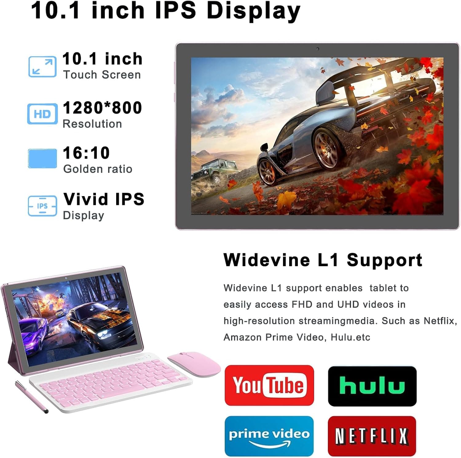 Android 15 Tablet, 10 Inch 18GB RAM+128GB ROM/ 2TB Expandable Tablet, 2.0GHz Quad-core Processor, 1280*800 HD Touch Screen, 5G WiFi6 BT 5.0, 2 in 1 Tablets with Keyboard Case Mouse Stylus Pink - Image 5
