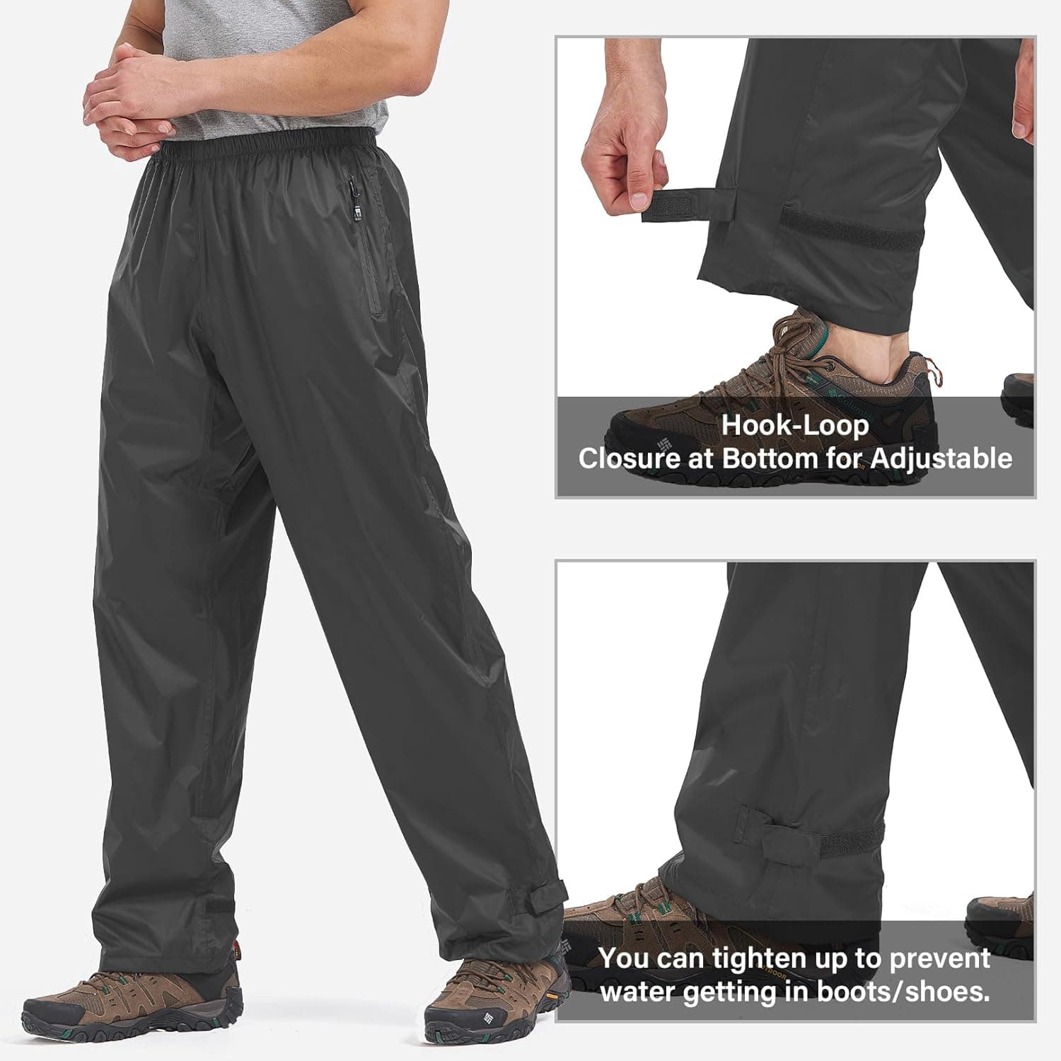 Mens Rain Pants Waterproof Windproof Hiking Outdoor Fishing Golf Cycling Pants Black X-Large - Image 5