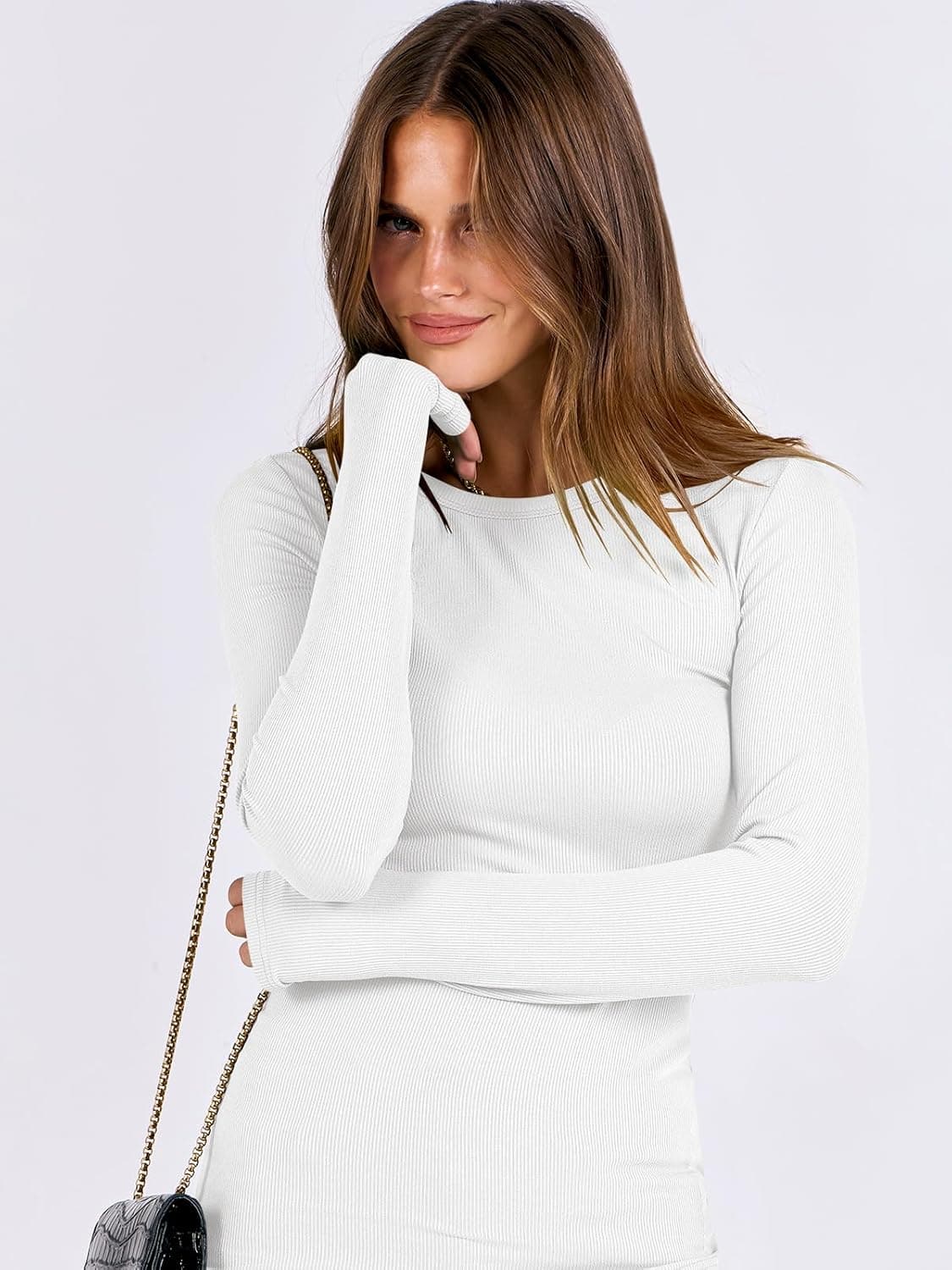 ANRABESS Women Long Sleeve Shirts Rib Knit Slim Fit Tops Basic Tee 2025 Fall Outfits Casual T-Shirt Underscrubs Layer Clothes Large White - Image 7