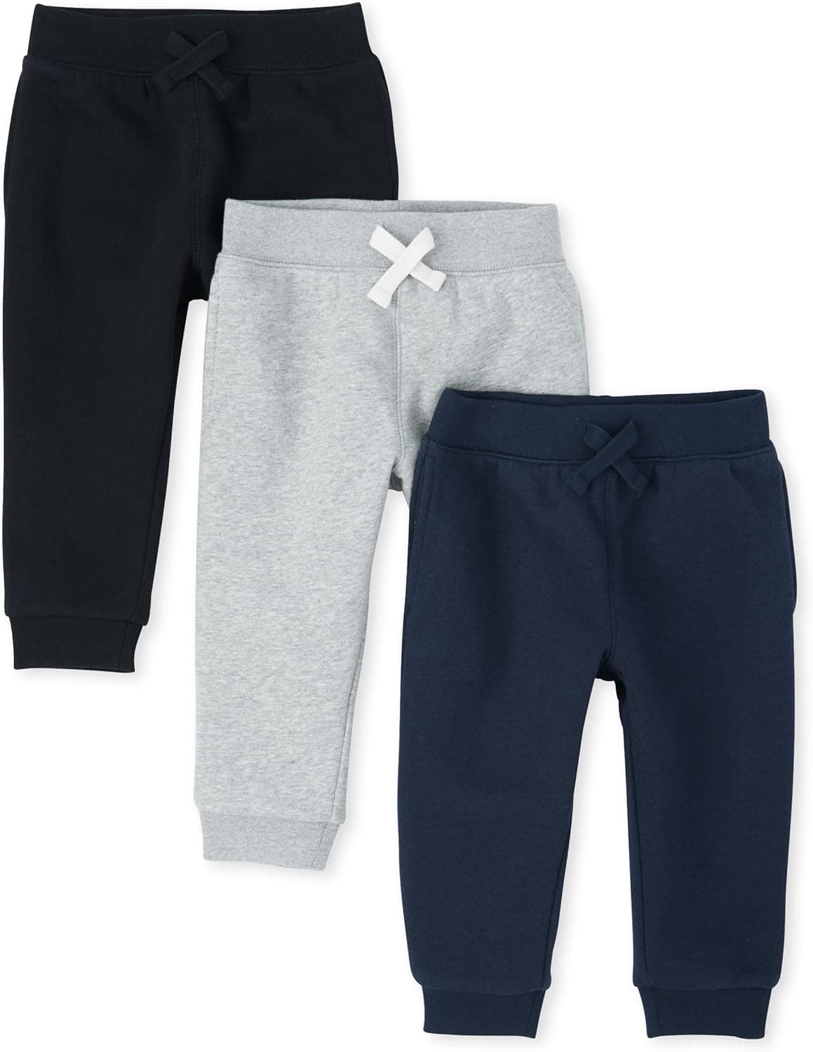 The Children's Place Baby Boys' Active Fleece Jogger Pants 3T Black/Smoke Gray/New Navy 3-pack 3 - Image 2