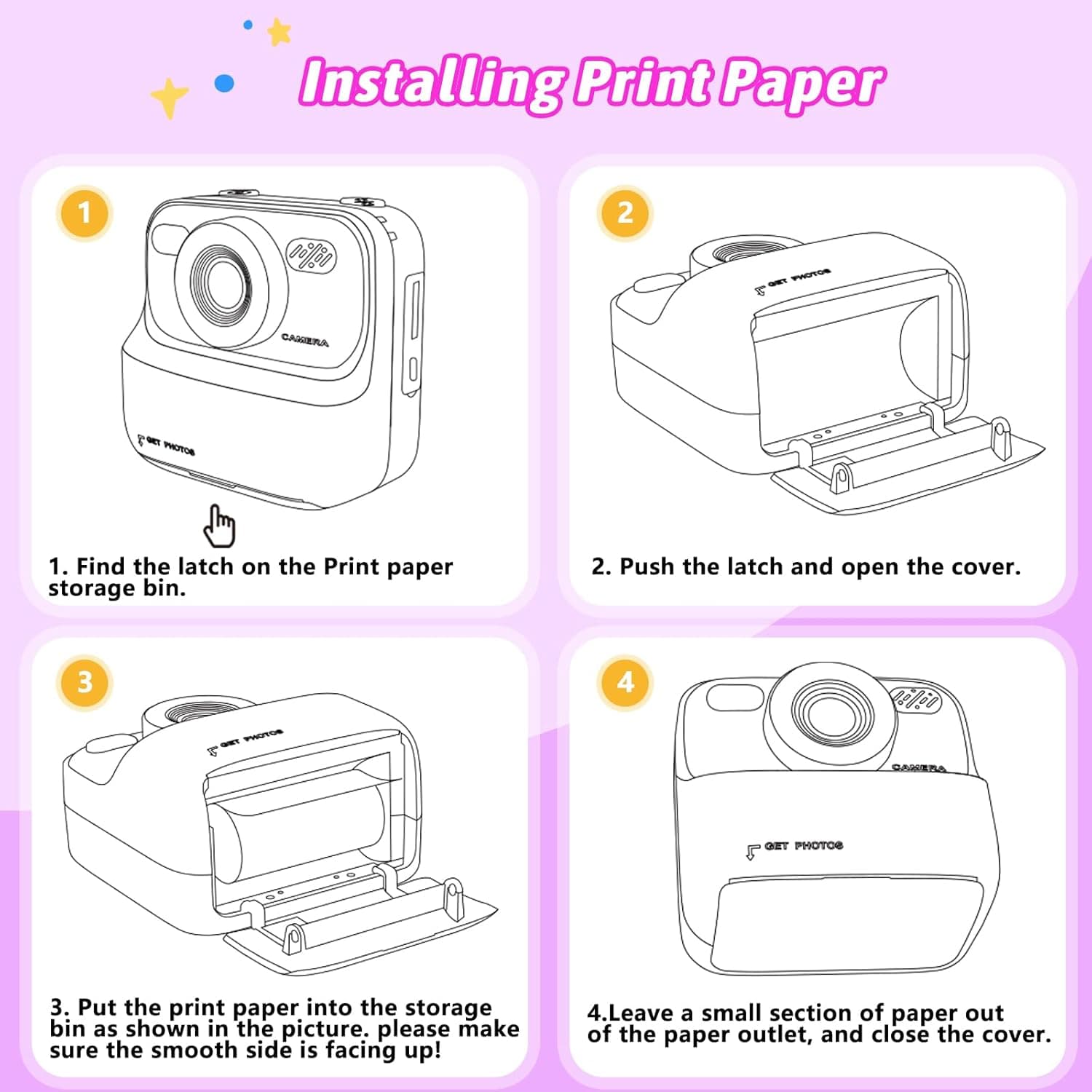 Kids Instant Digital Cameras for Boys and Girls, 1080P HD Dual-Lens Selfie Digital Camera with Print Paper & 32G Card, Christmas Birthday Gifts Toys for Toddler and Teenagers Age 3-16 Years Old Purple - Image 8