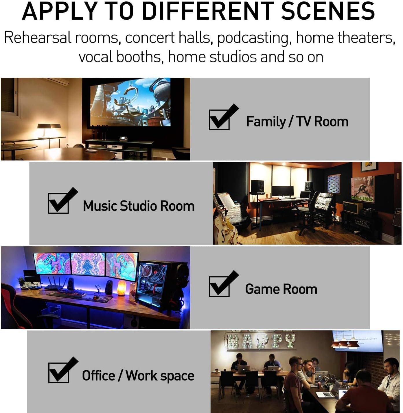 Focusound 52 Paquete de Paneles Acústicos de Espuma 1" x 12" x 12" Paneles de Espuma Aislantes de Sonido Paneles en Cuña para Oficina en Casa Estudio de Grabación con 300PCS Adhesivo Doble Cara - Image 5